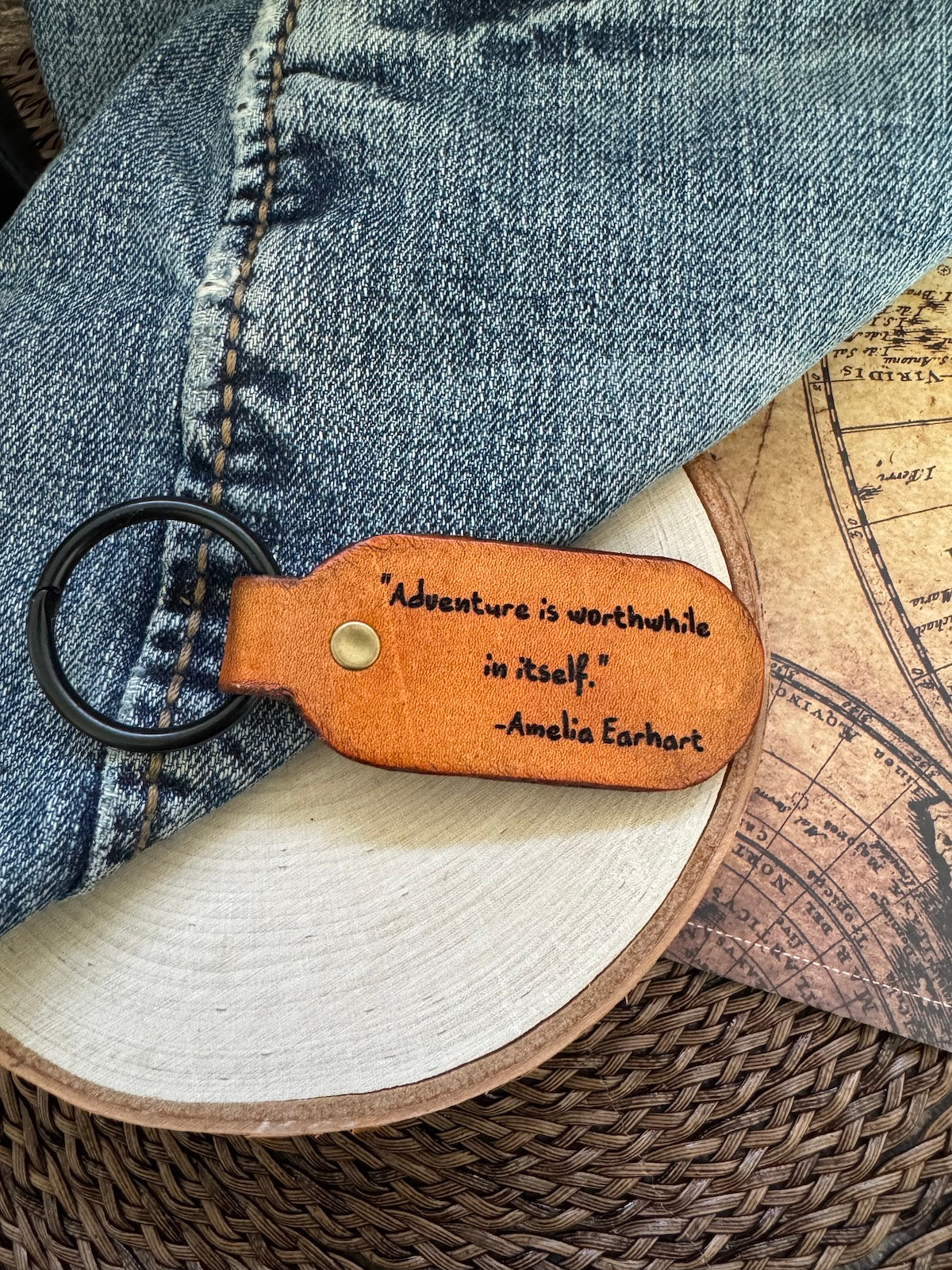 Amelia Earhart Quote Leather Keychain