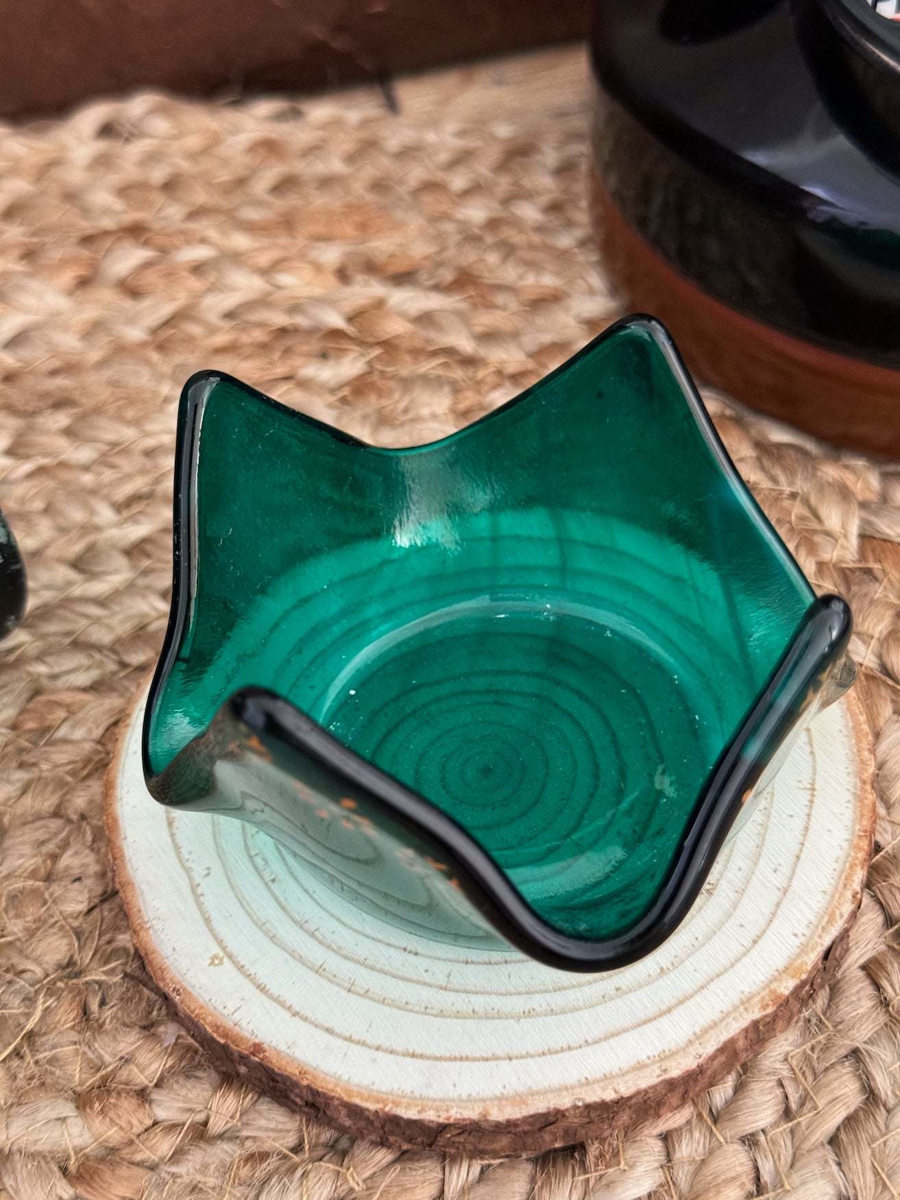 Fused Glass | Asymmetric Emerald Tea Light Votive | Sophia Renee Designs