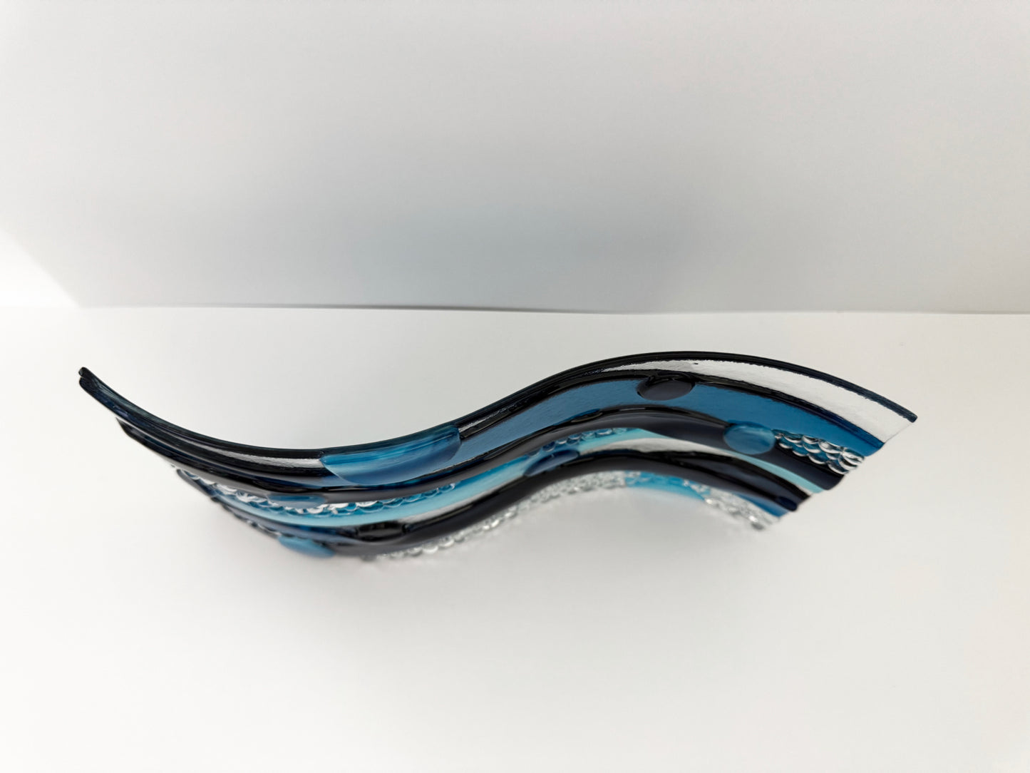Blue Ocean Wave Fused Glass Table Top Piece