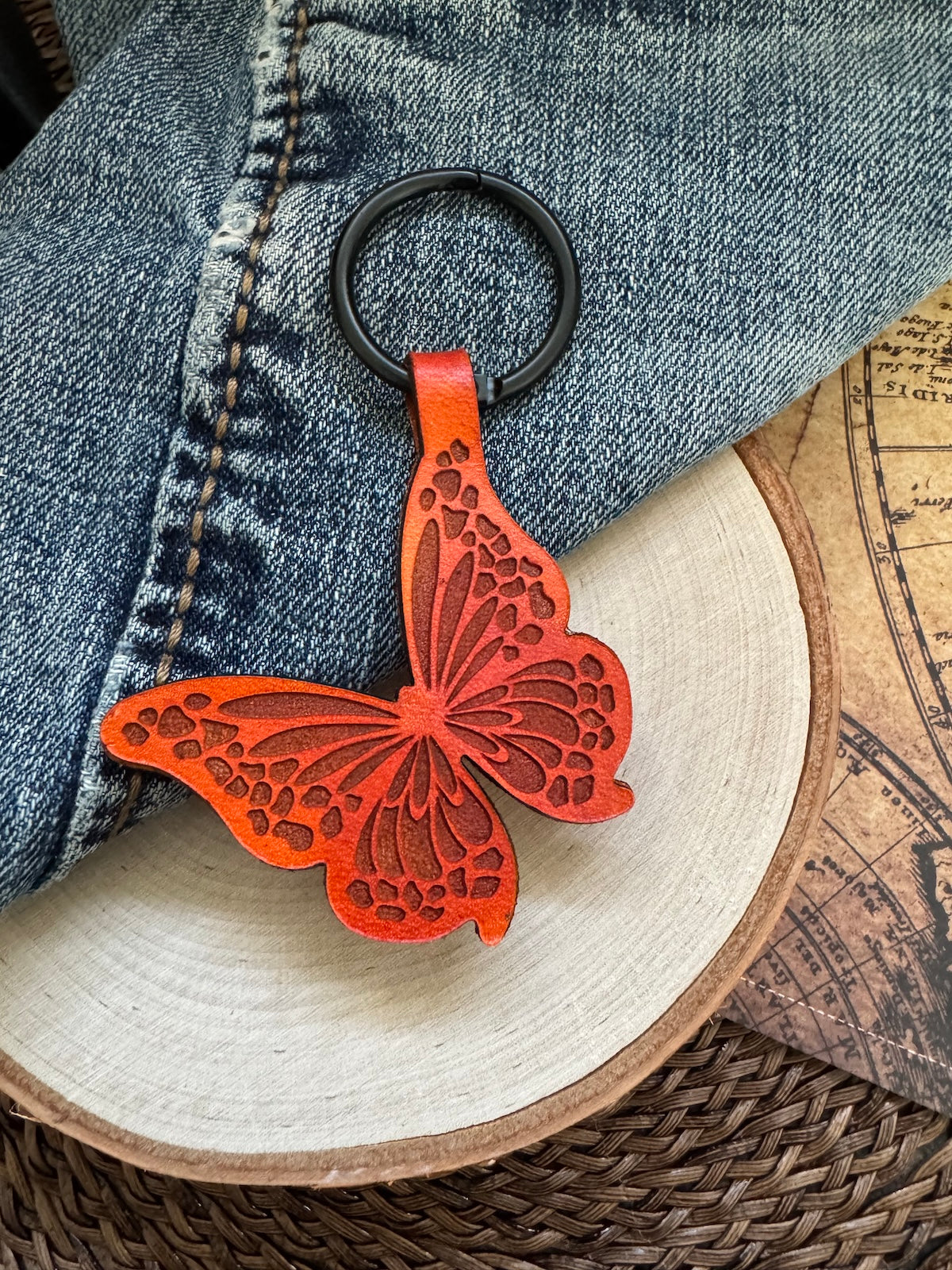 Butterfly Leather Keychain