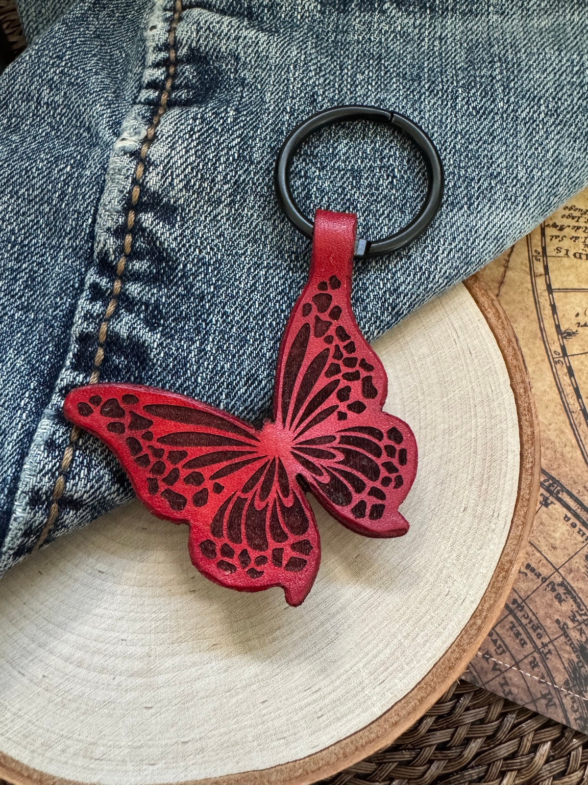 Butterfly Leather Keychain