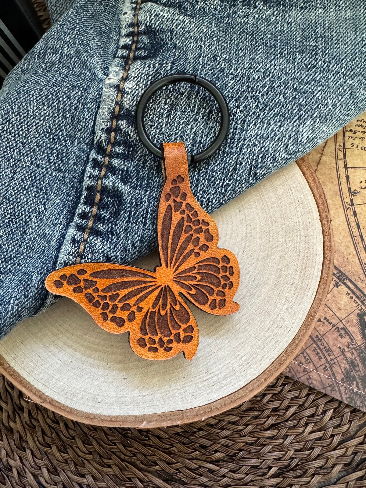 Butterfly Leather Keychain