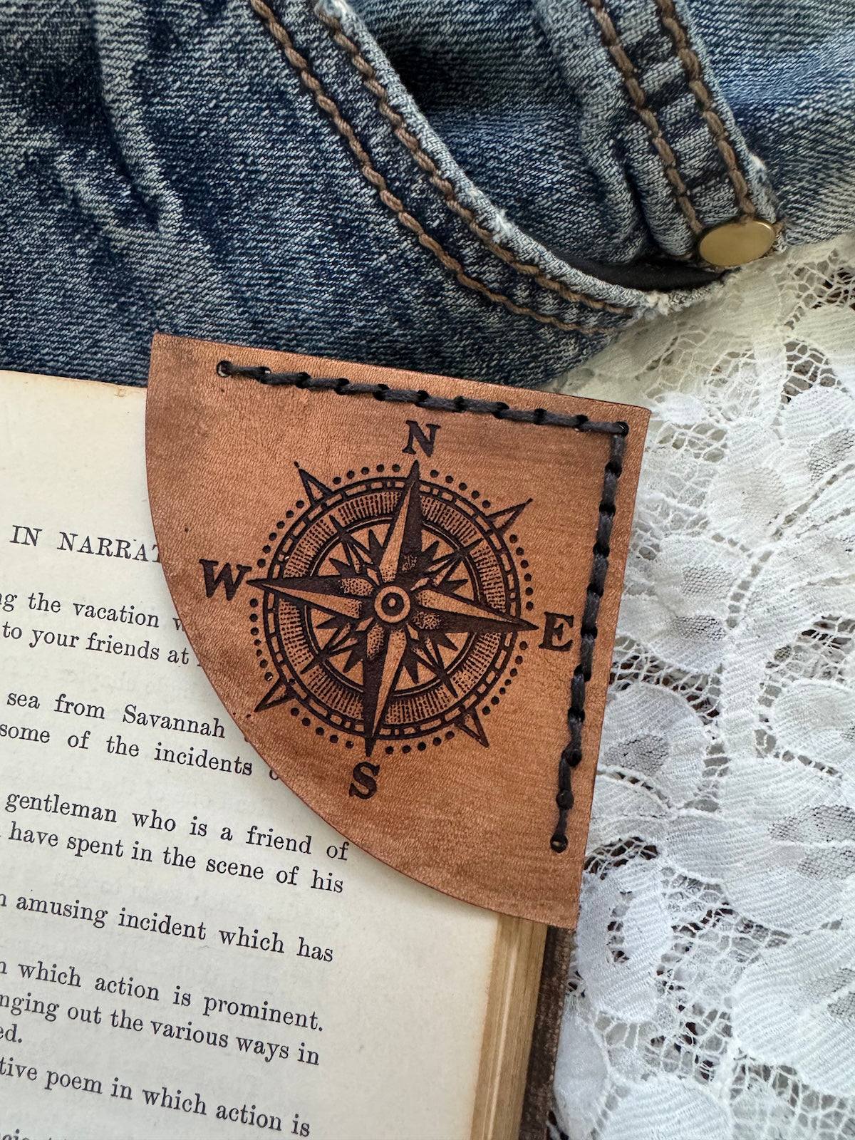 Compass Leather Bookmark