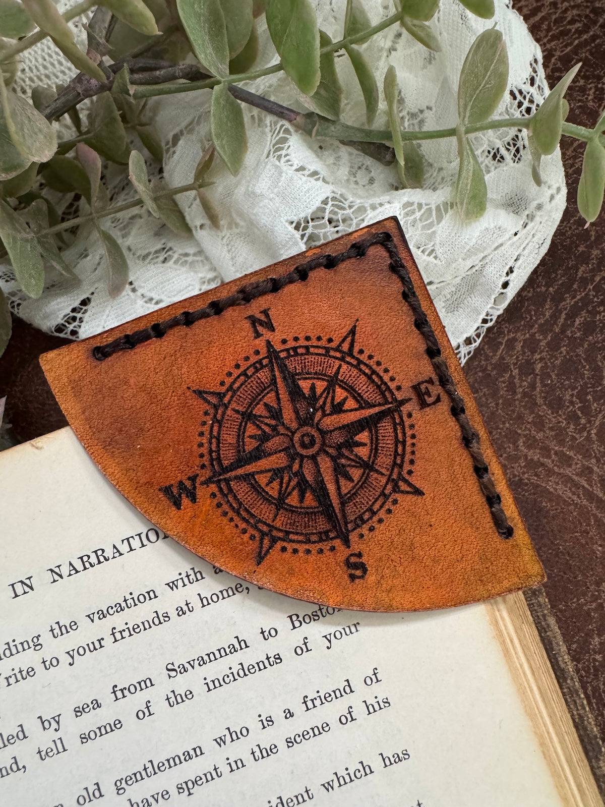 Compass Leather Bookmark