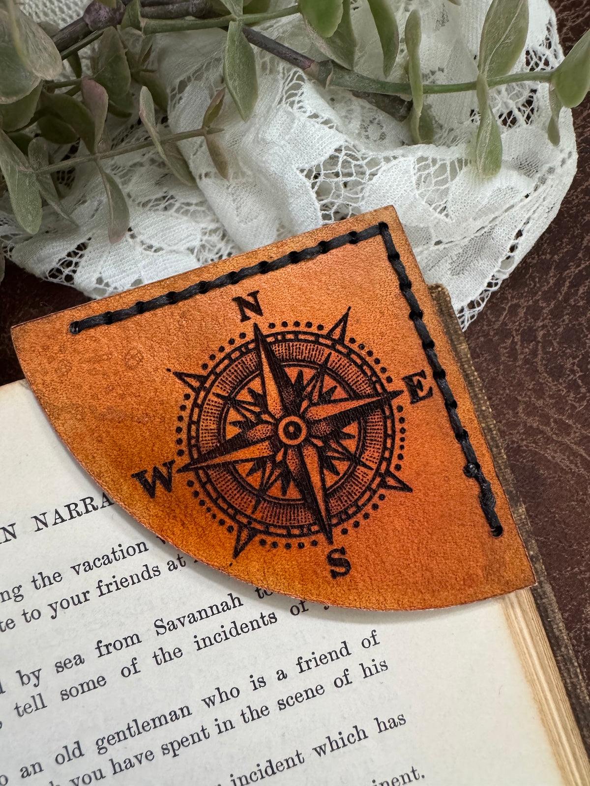 Compass Leather Bookmark