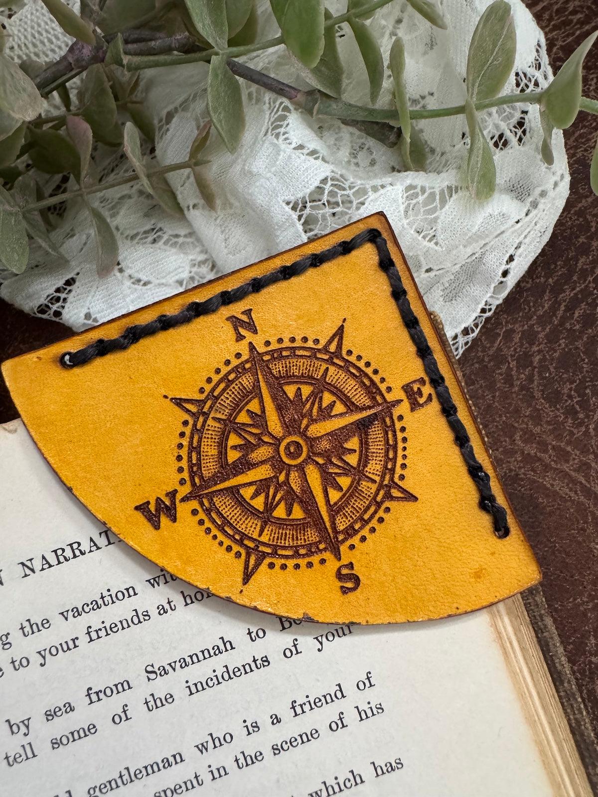 Compass Leather Bookmark