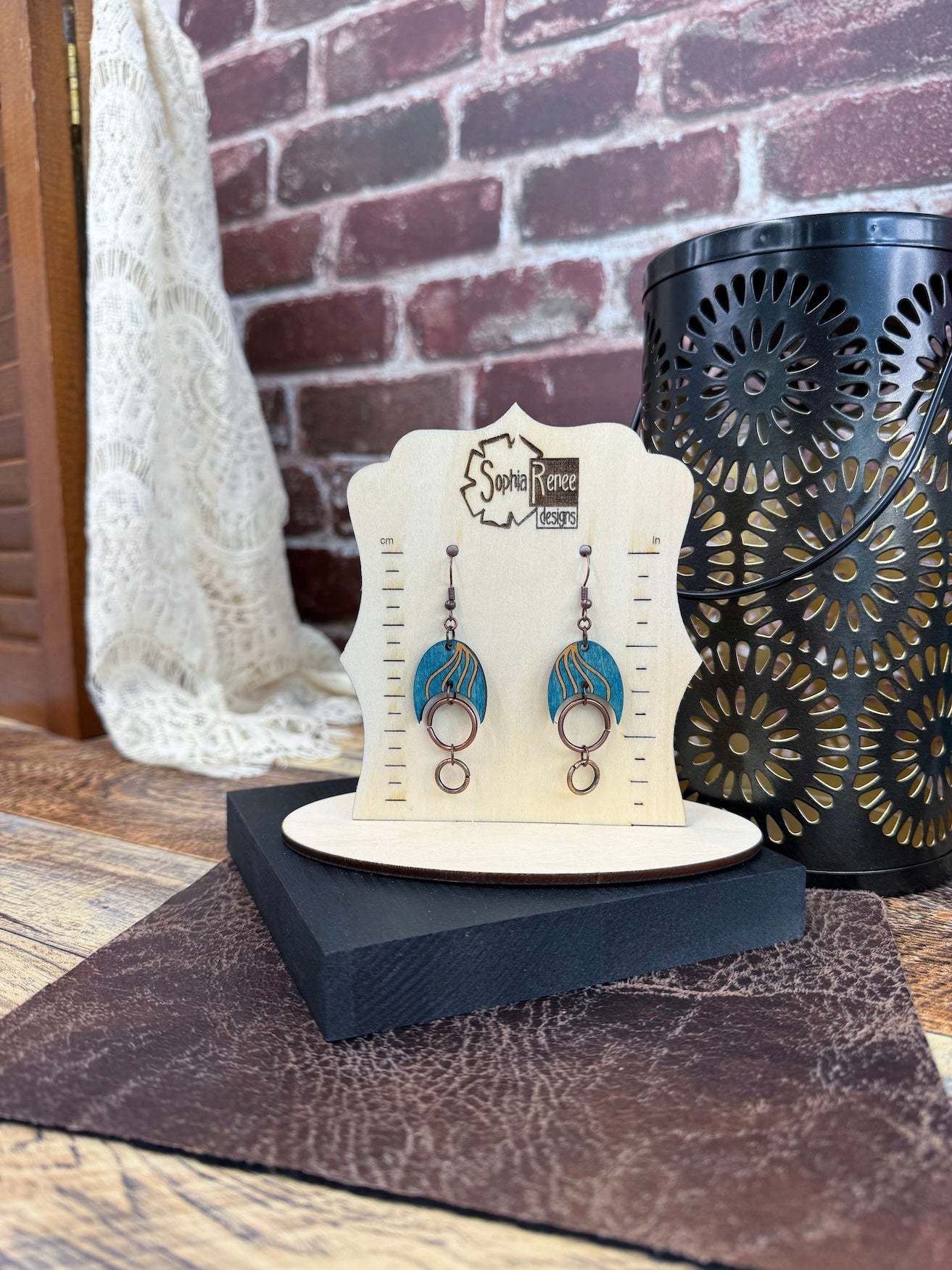 Double Ring Engraved Dangle Earrings