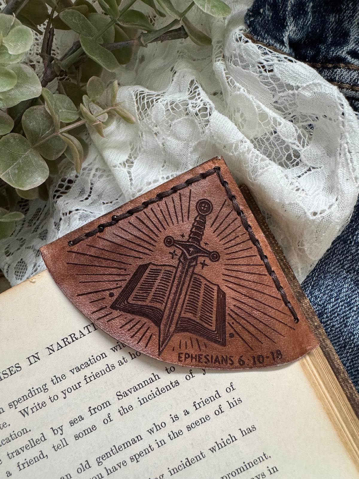 Ephesians 6:10-18 Leather Bookmark – "Armor of God" Design