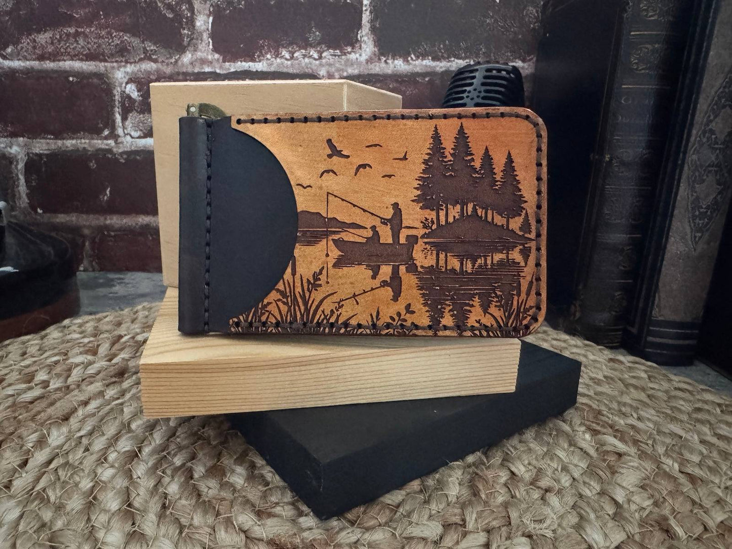 Fishing Leather Wallet with Money Clip