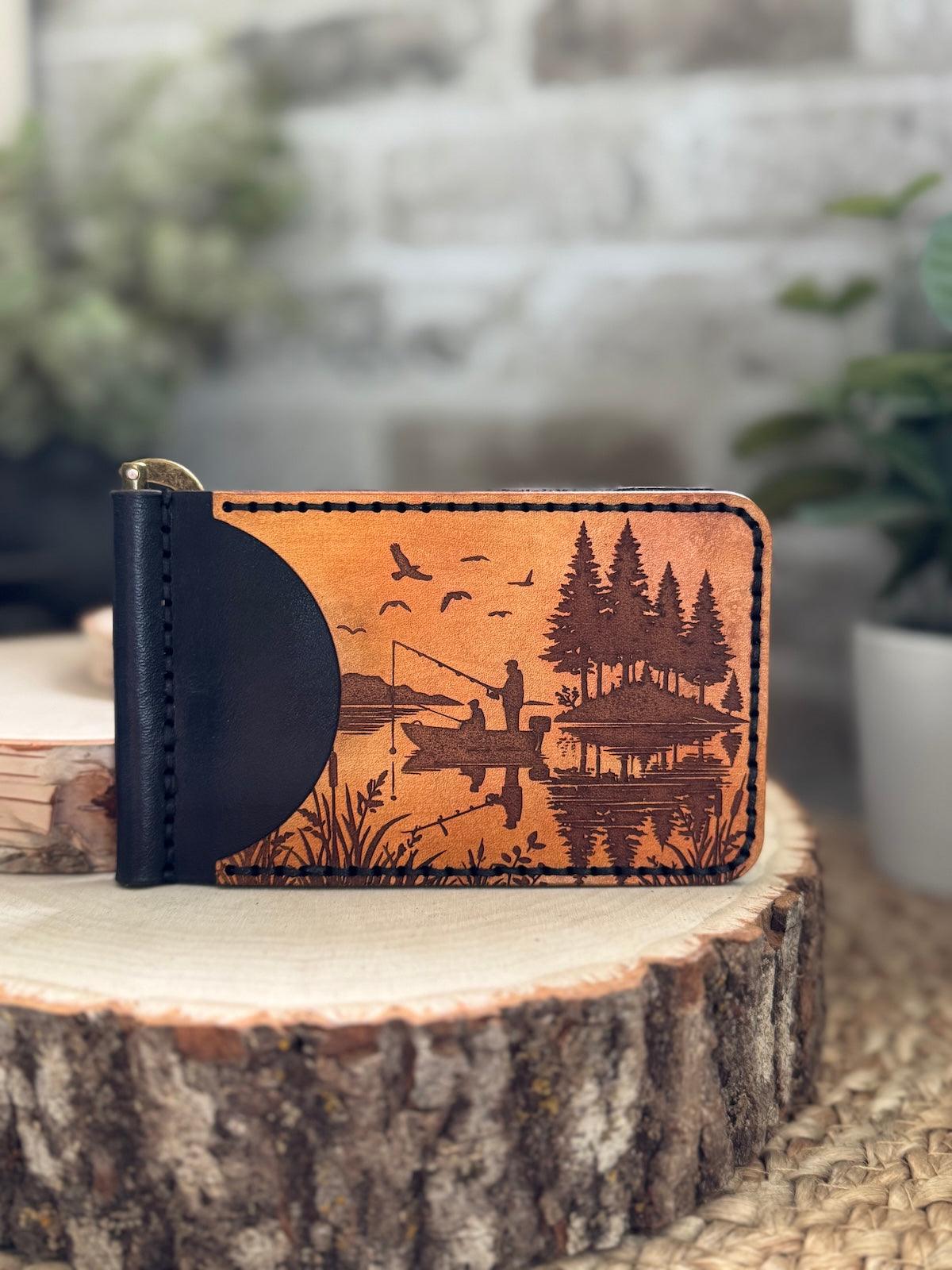Fishing Leather Wallet with Money Clip