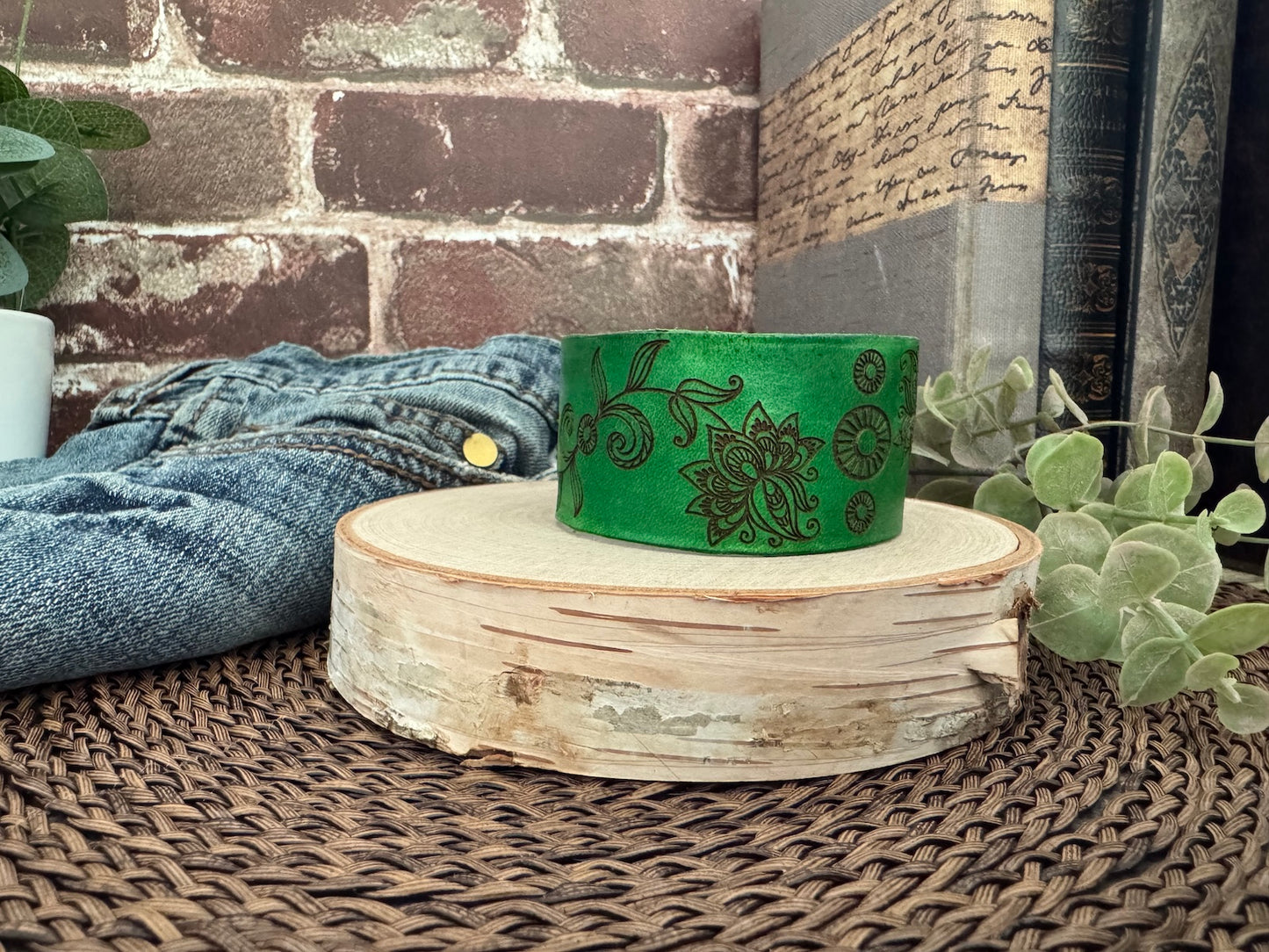Floral Design Leather Cuff Bracelet
