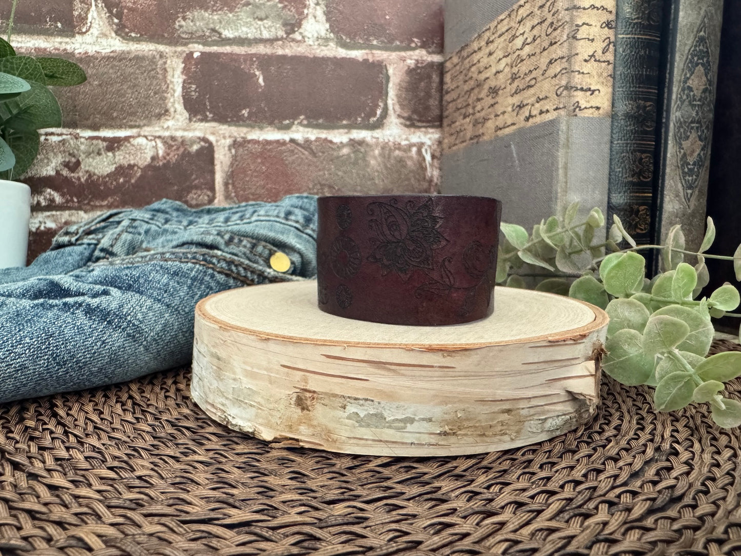 Floral Design Leather Cuff Bracelet