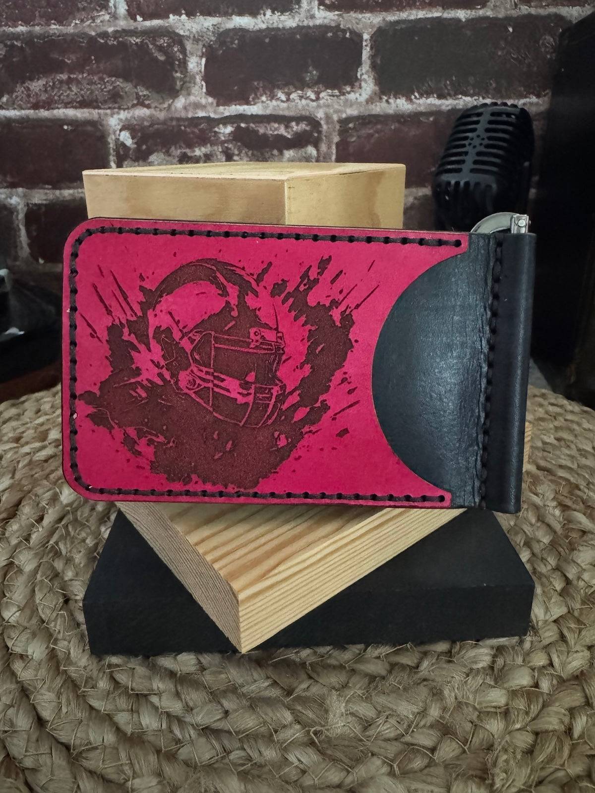 Football Leather Wallet with Money Clip
