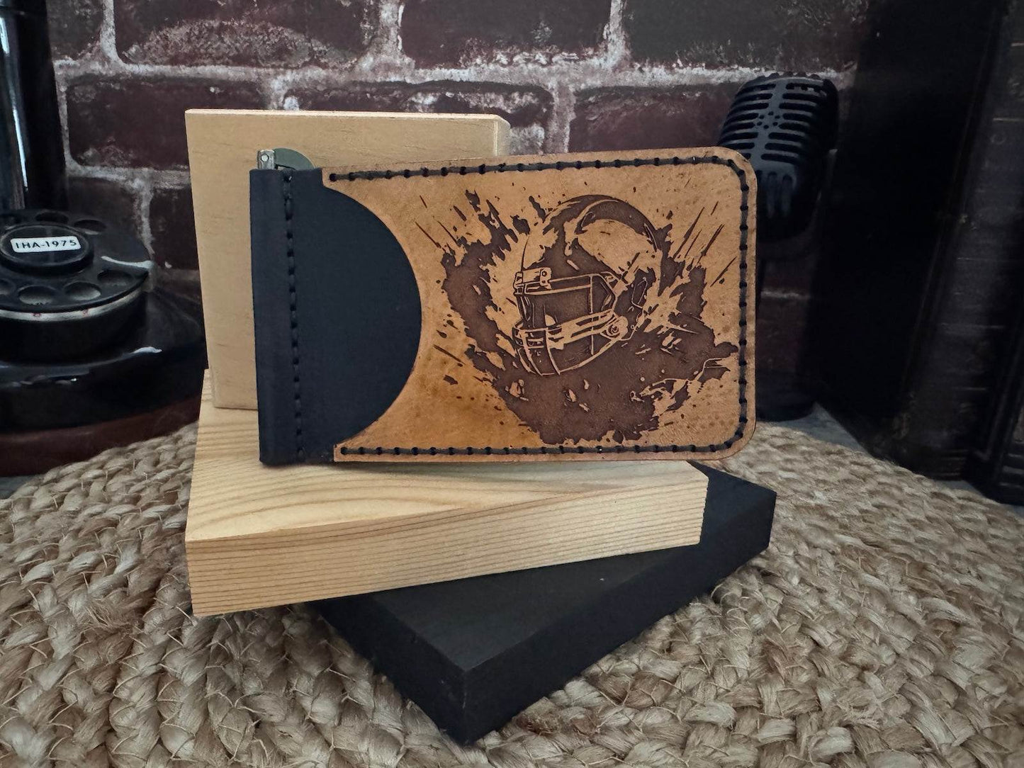 Football Leather Wallet with Money Clip