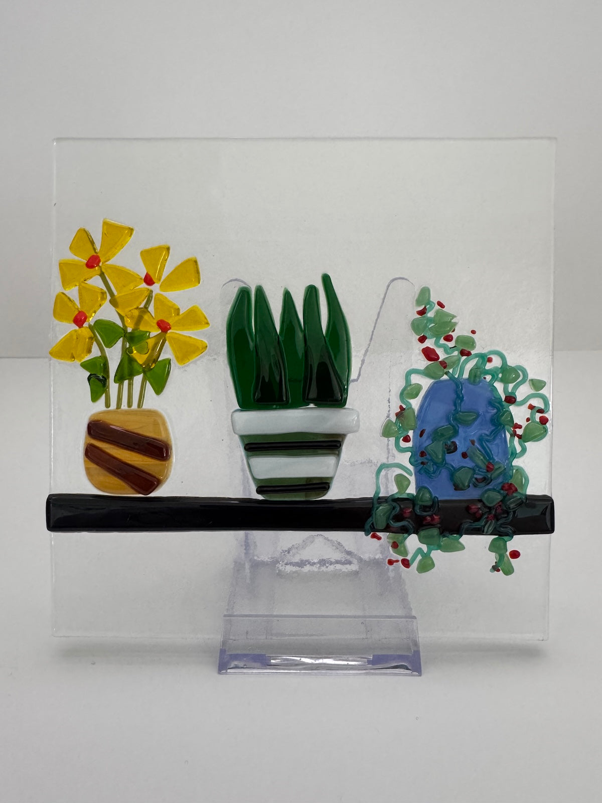 Fused Glass Shelf Garden Sun Catcher – 6x6" Handmade Wall Art