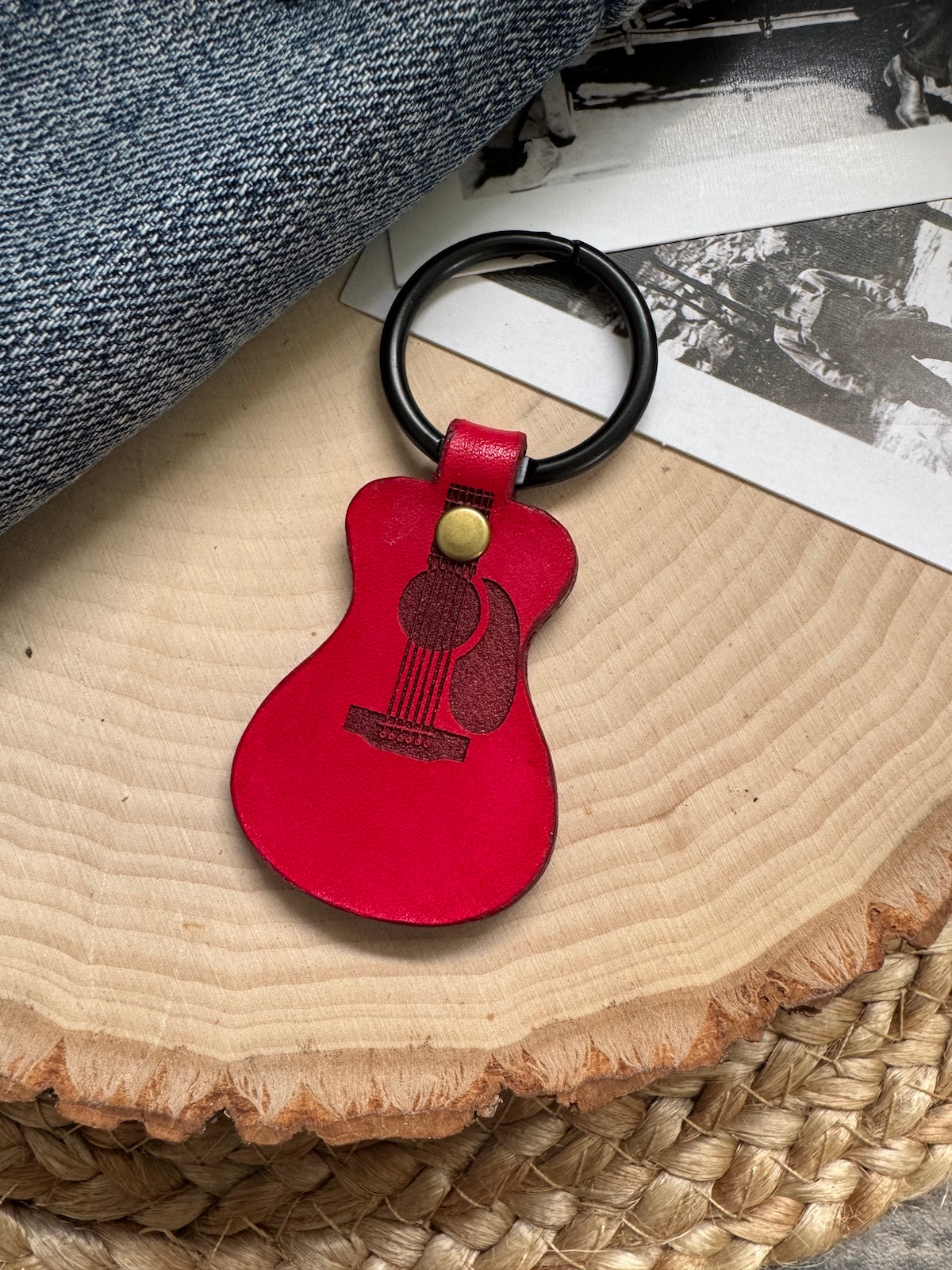 Guitar Leather Keychain