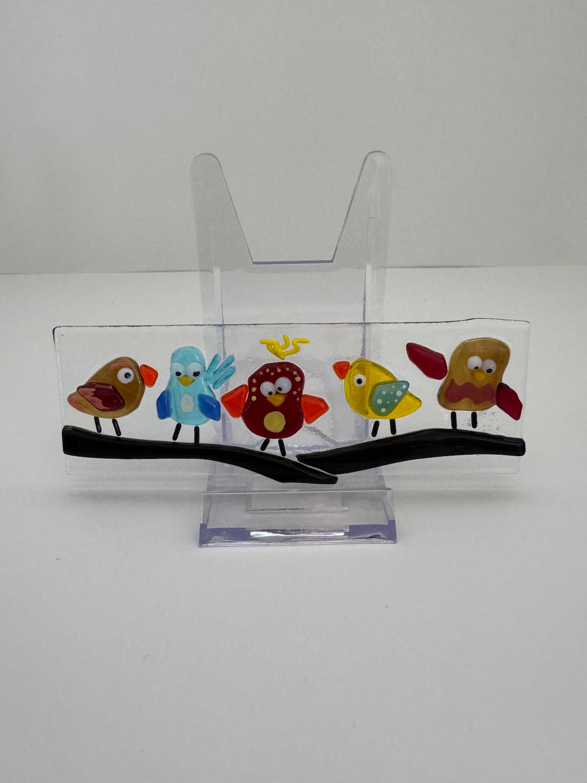 Colorful Birds on a Branch – Fused Glass Sun Catcher