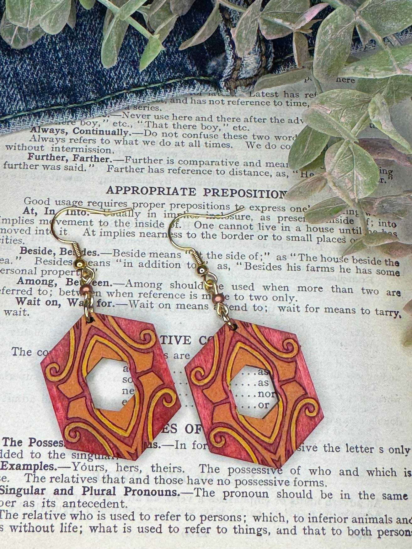Hexagon Art Deco Wooden Earrings
