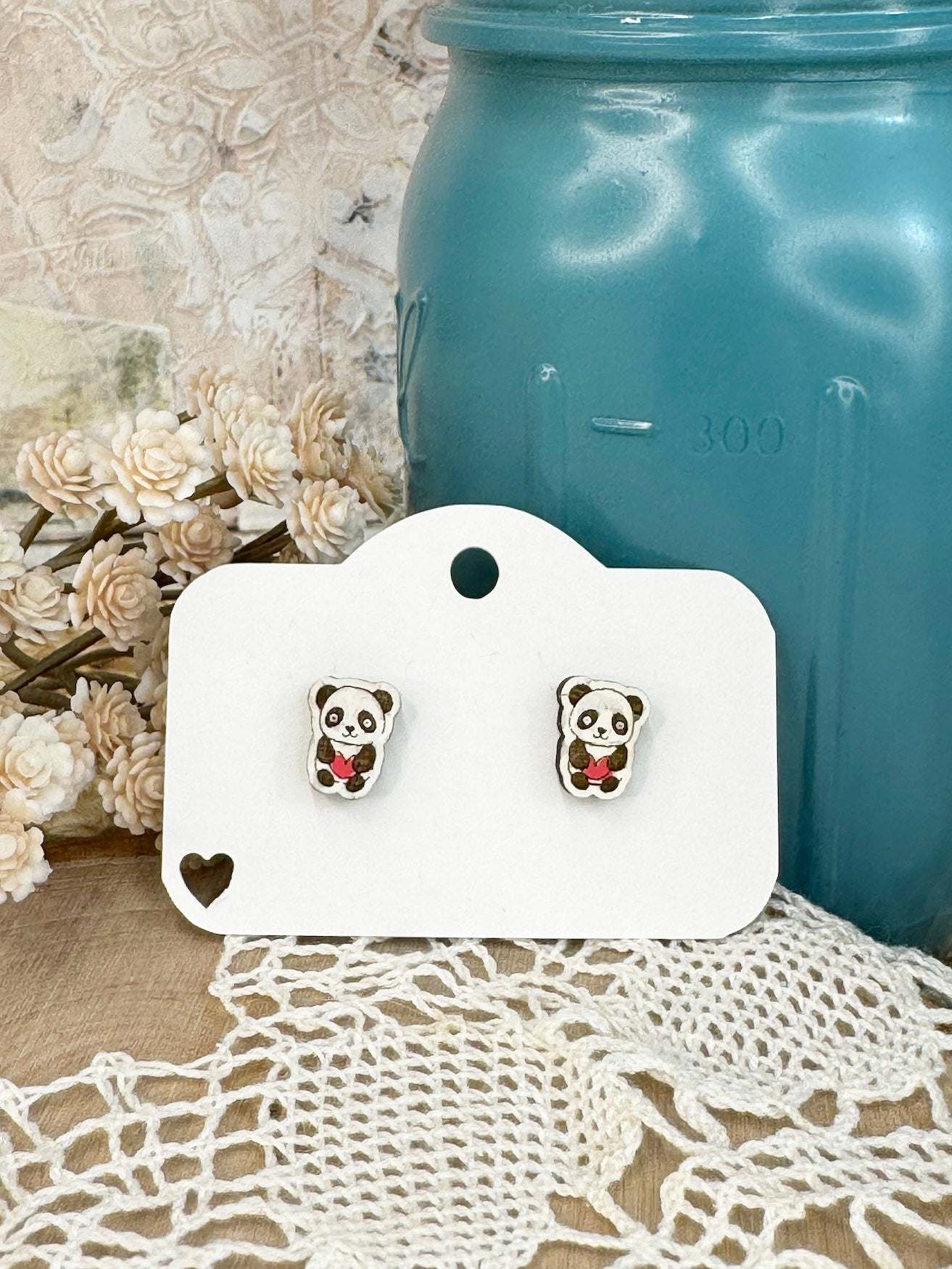Panda Stud Wooden Earrings