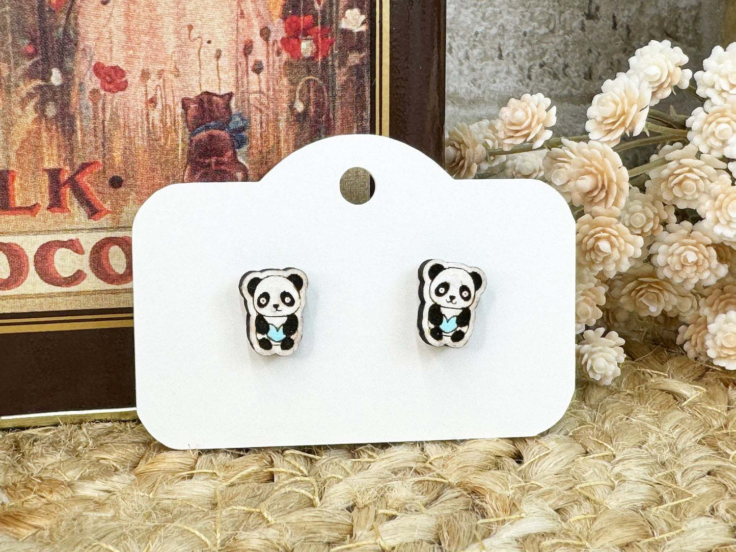 Panda Stud Wooden Earrings