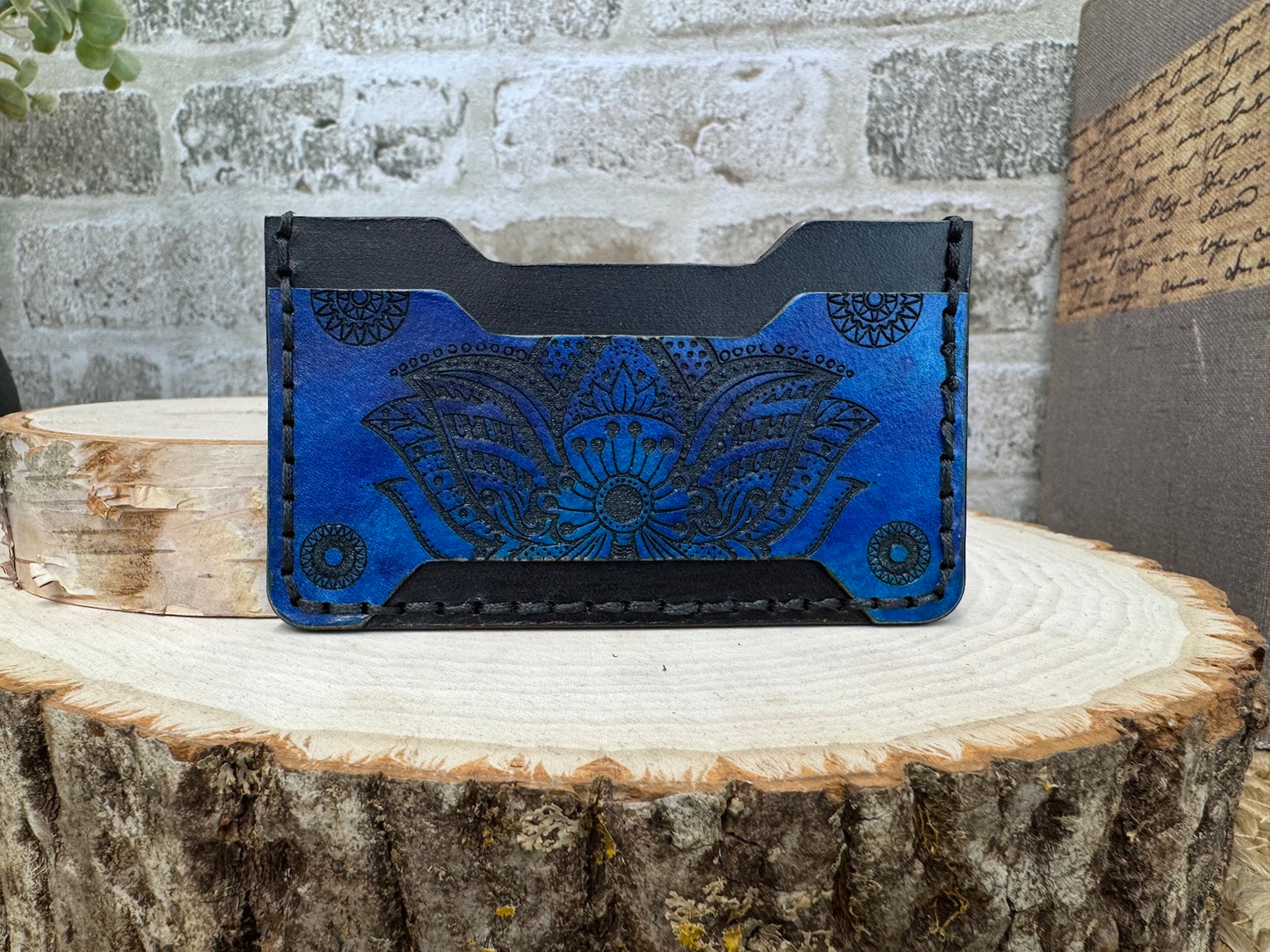 Handcrafted Minimalist Leather Wallet – Indian Floral Design