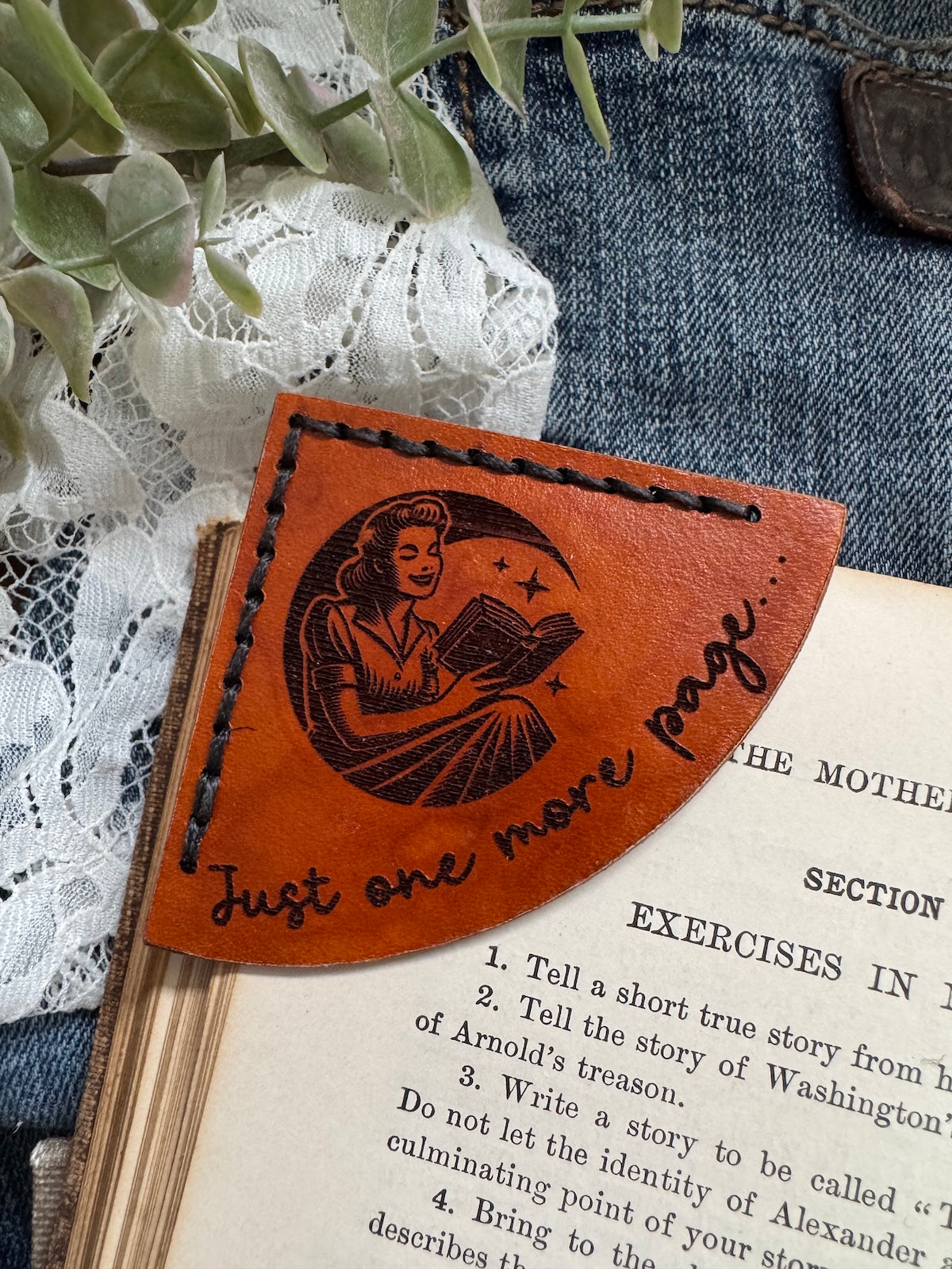 Just One More Page Leather Bookmark - Woman