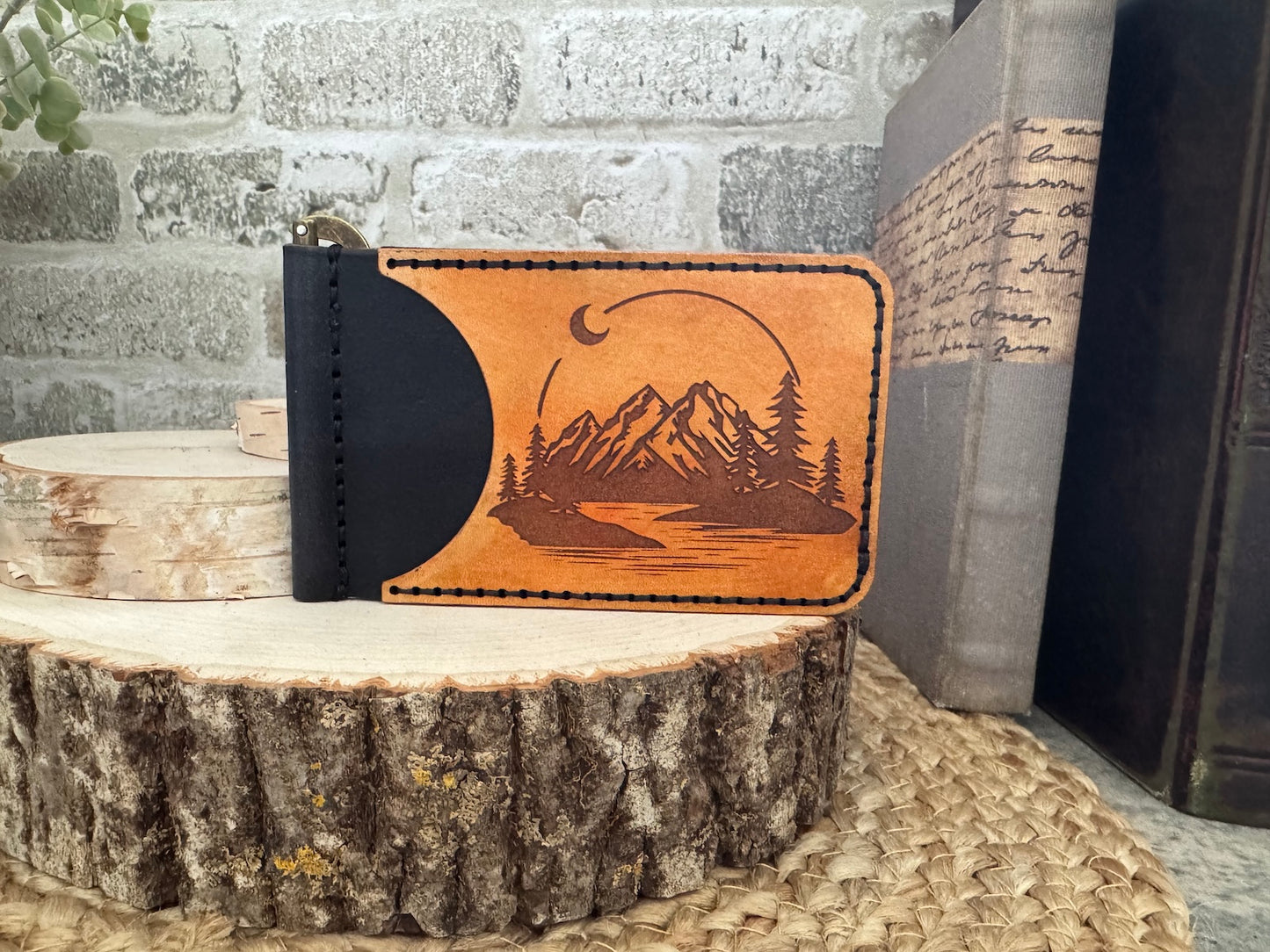 Landscape Leather Wallet with Money Clip