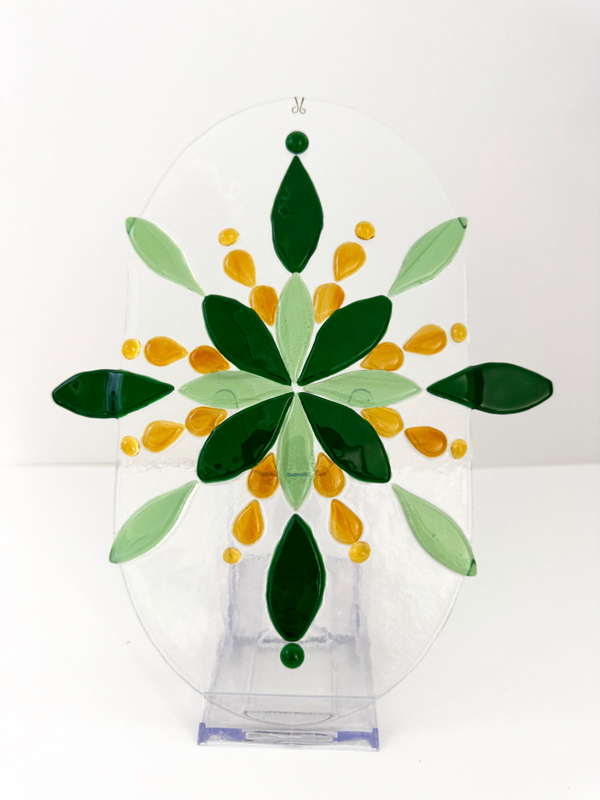 Large Abstract Botanical Suncatcher in Citrus, Evergreen, and Amber