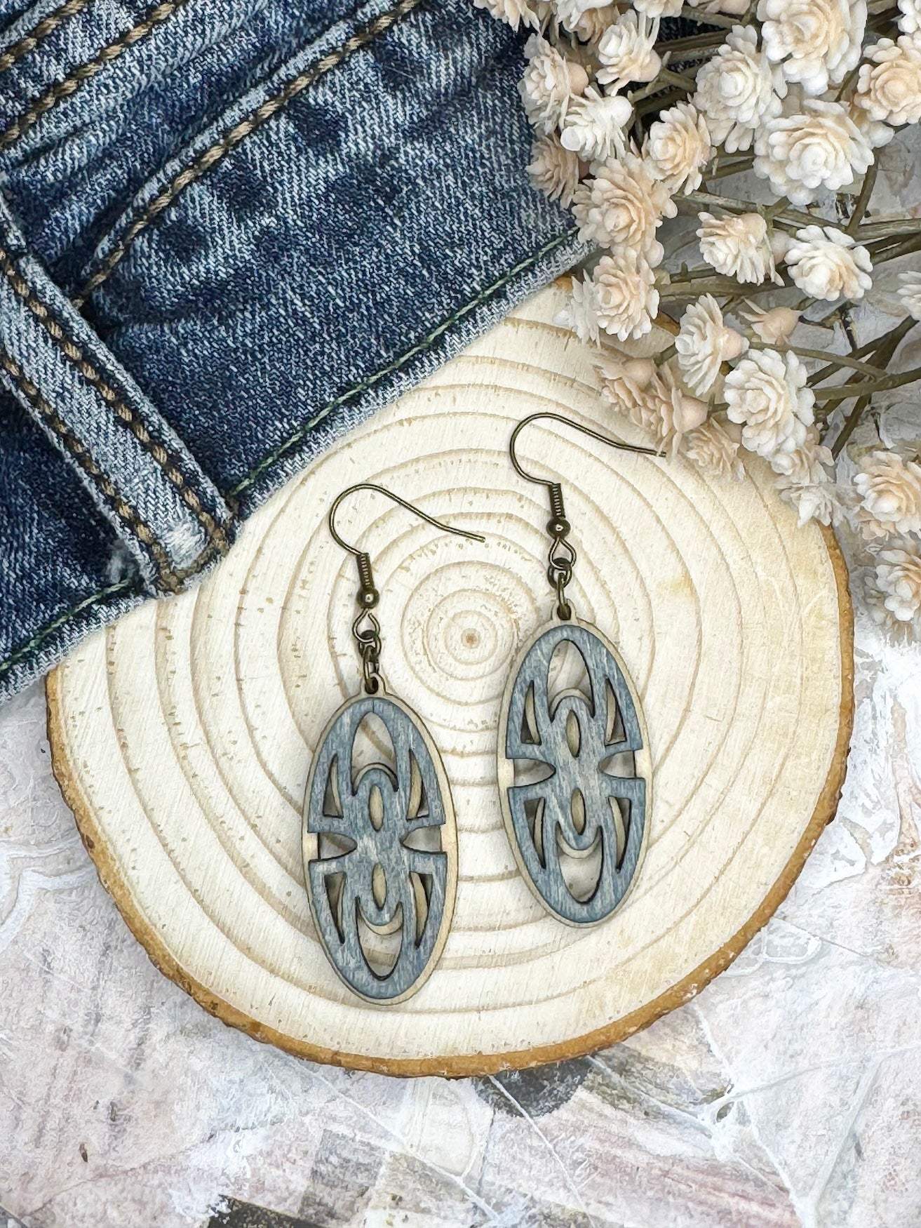 Layered Oval Modernist Wooden Earrings