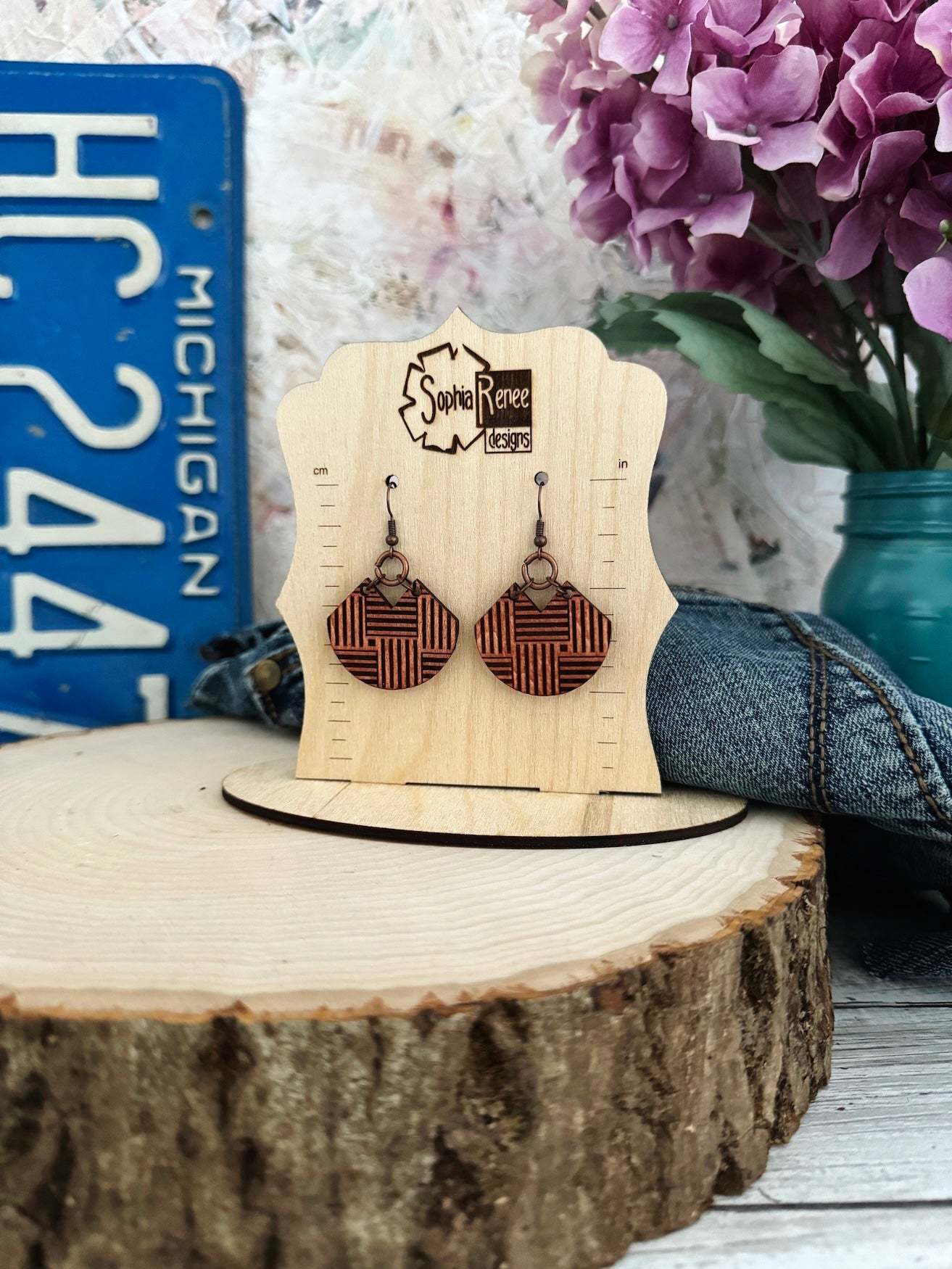 Linear Tiled Curve Wooden Earrings