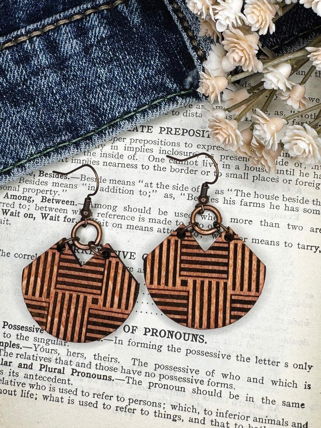 Linear Tiled Curve Wooden Earrings