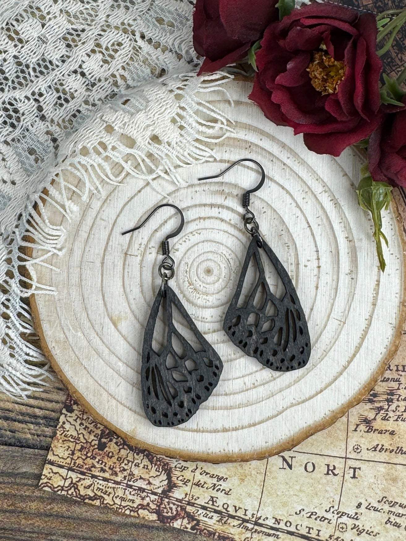 Monarch Butterfly Wing Wooden Earrings
