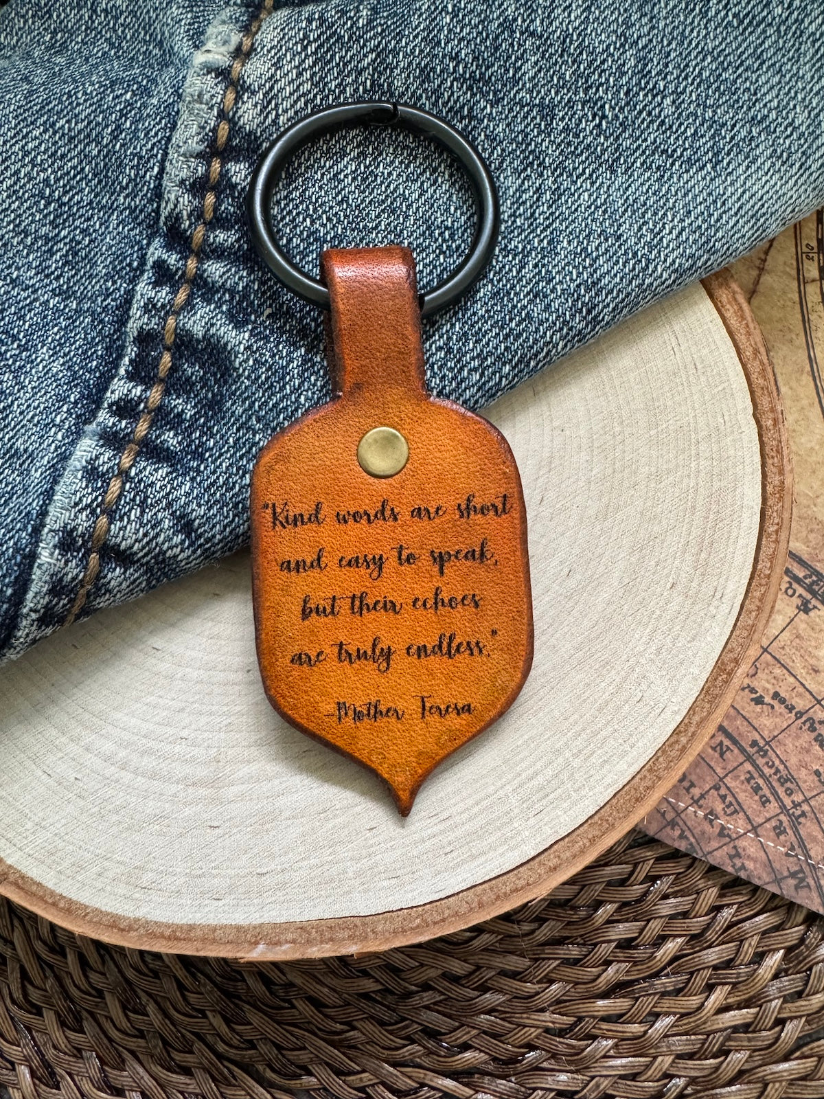 Mother Teresa Leather Keychain