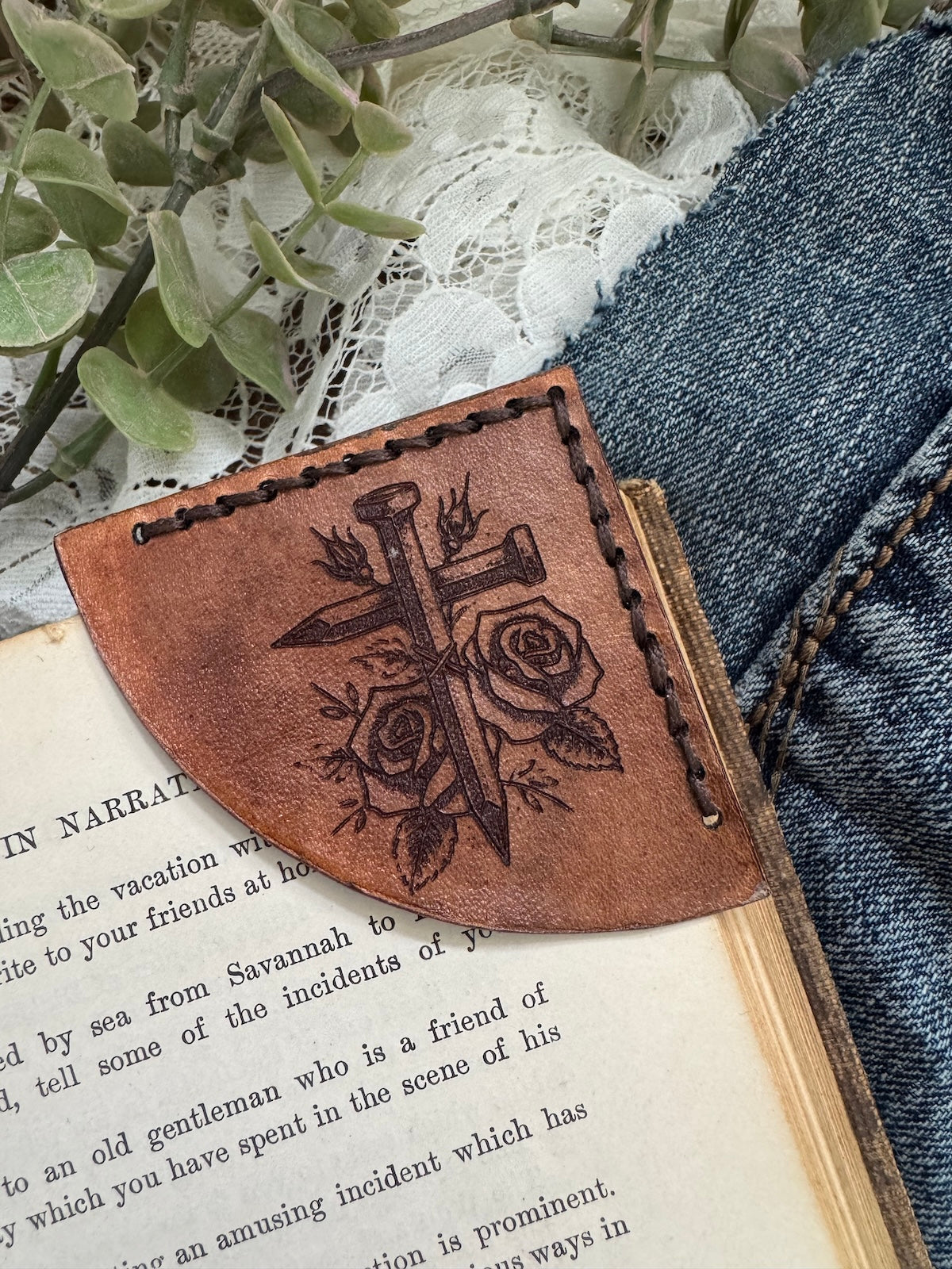 Nail Cross Leather Bookmark