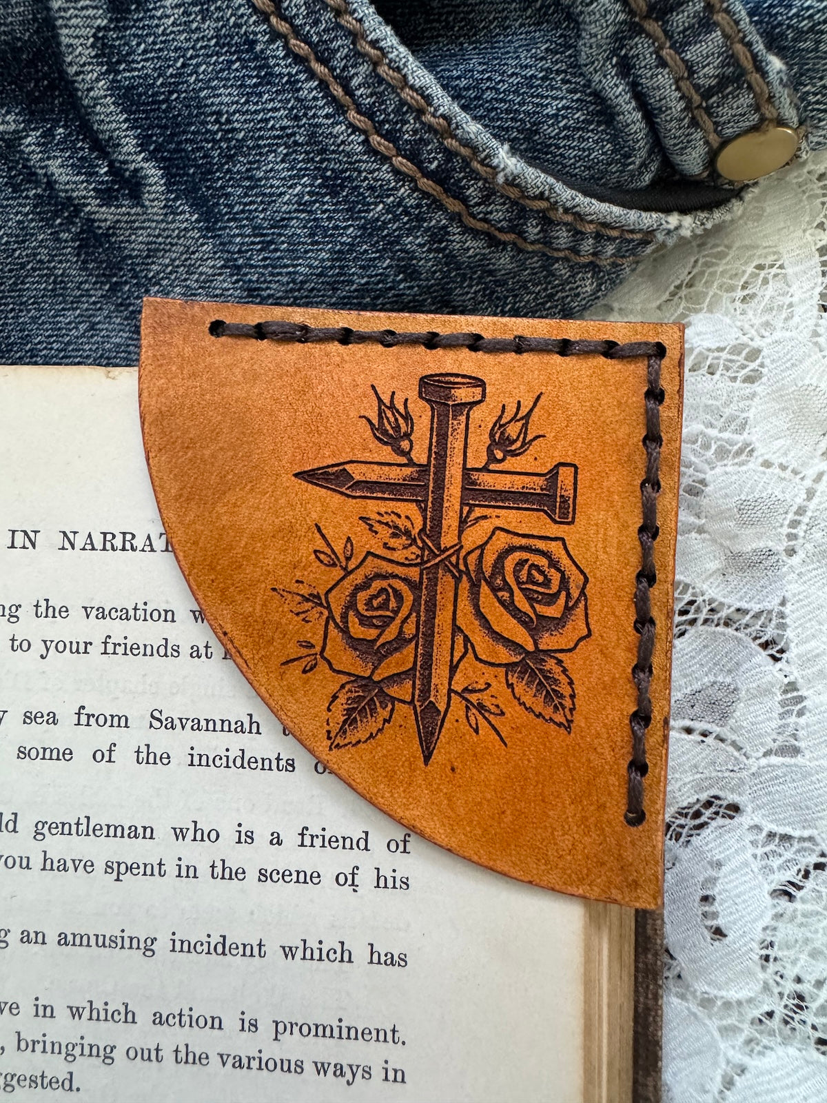 Nail Cross Leather Bookmark