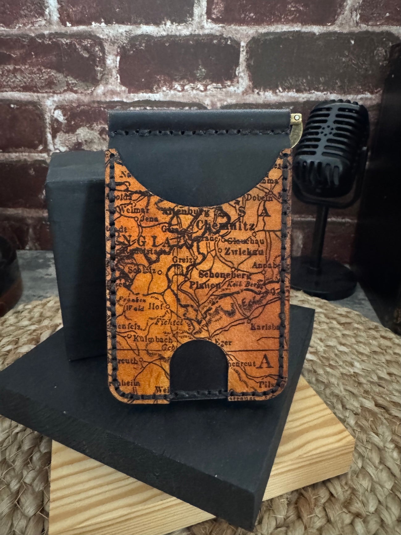 Old Map Leather Wallet with Money Clip
