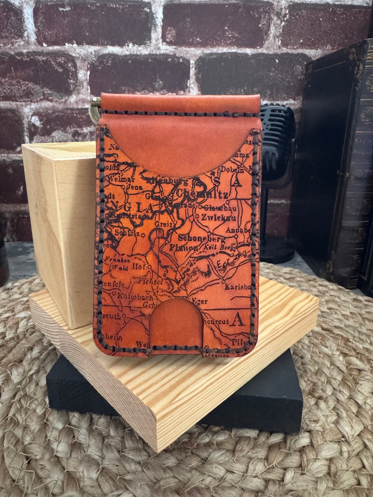 Old Map Leather Wallet with Money Clip