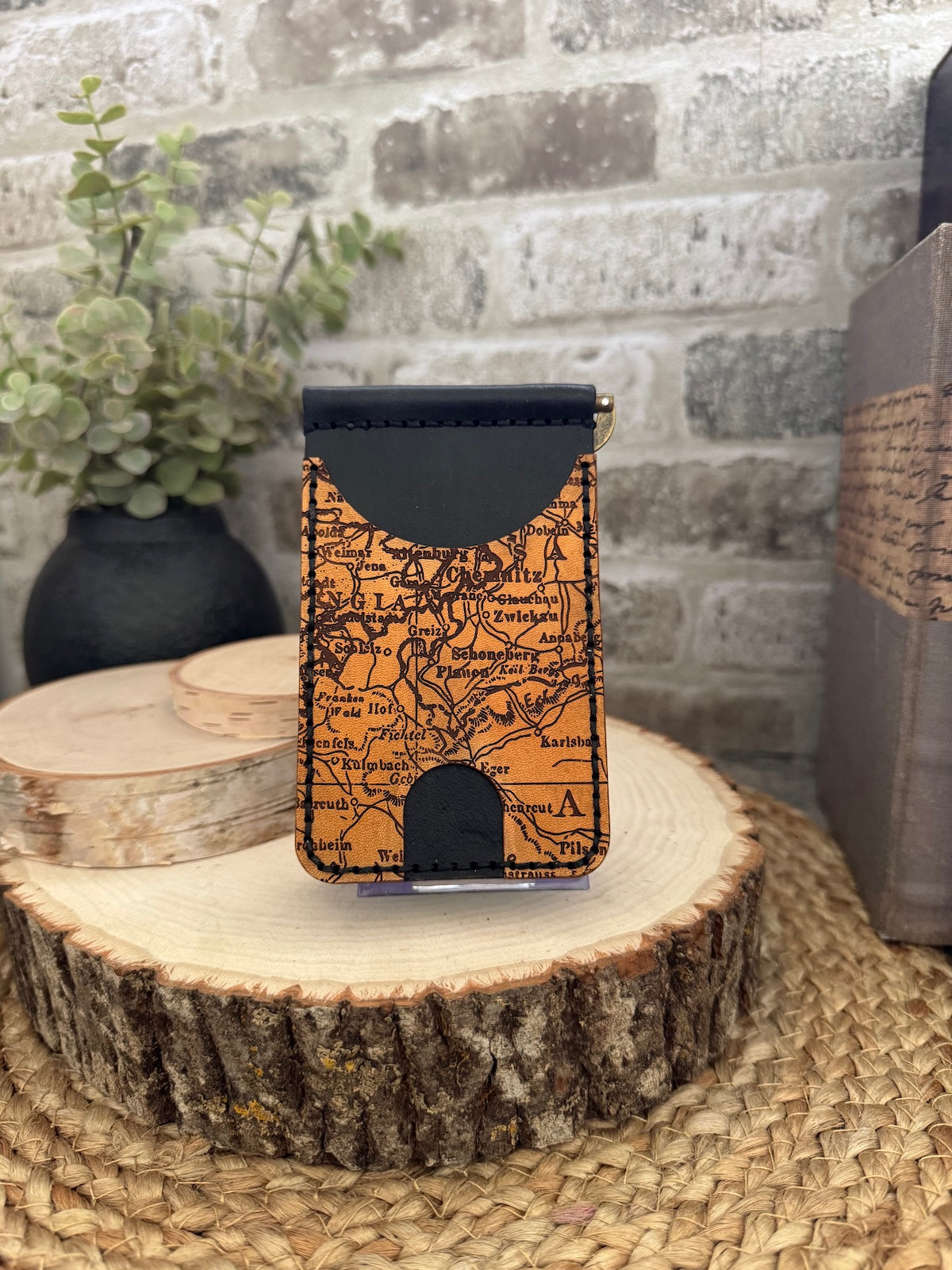 Old Map Leather Wallet with Money Clip