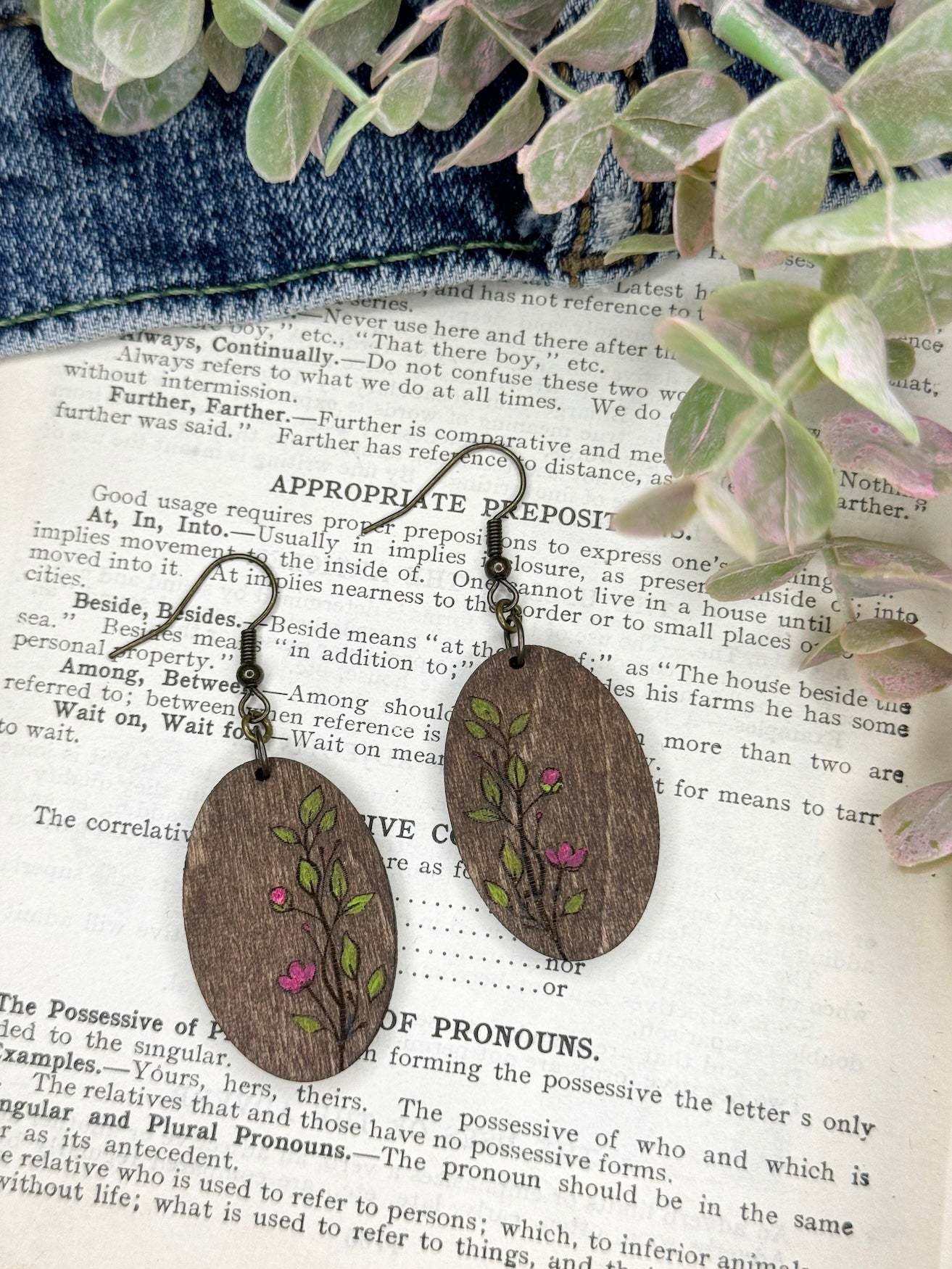 Oval Spring Flower Dangle Earrings