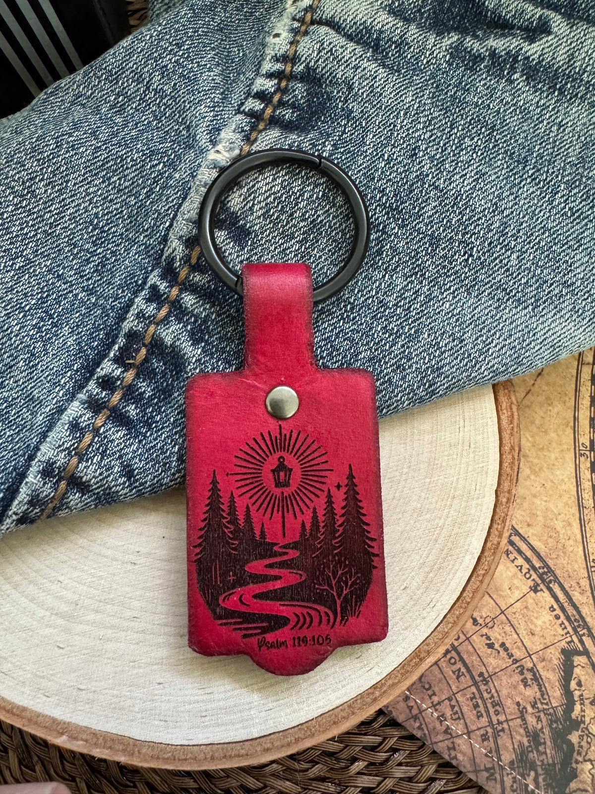 Psalm 119:105 Leather Keychain