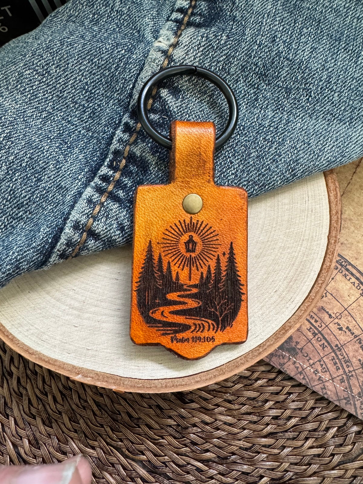 Psalm 119:105 Leather Keychain