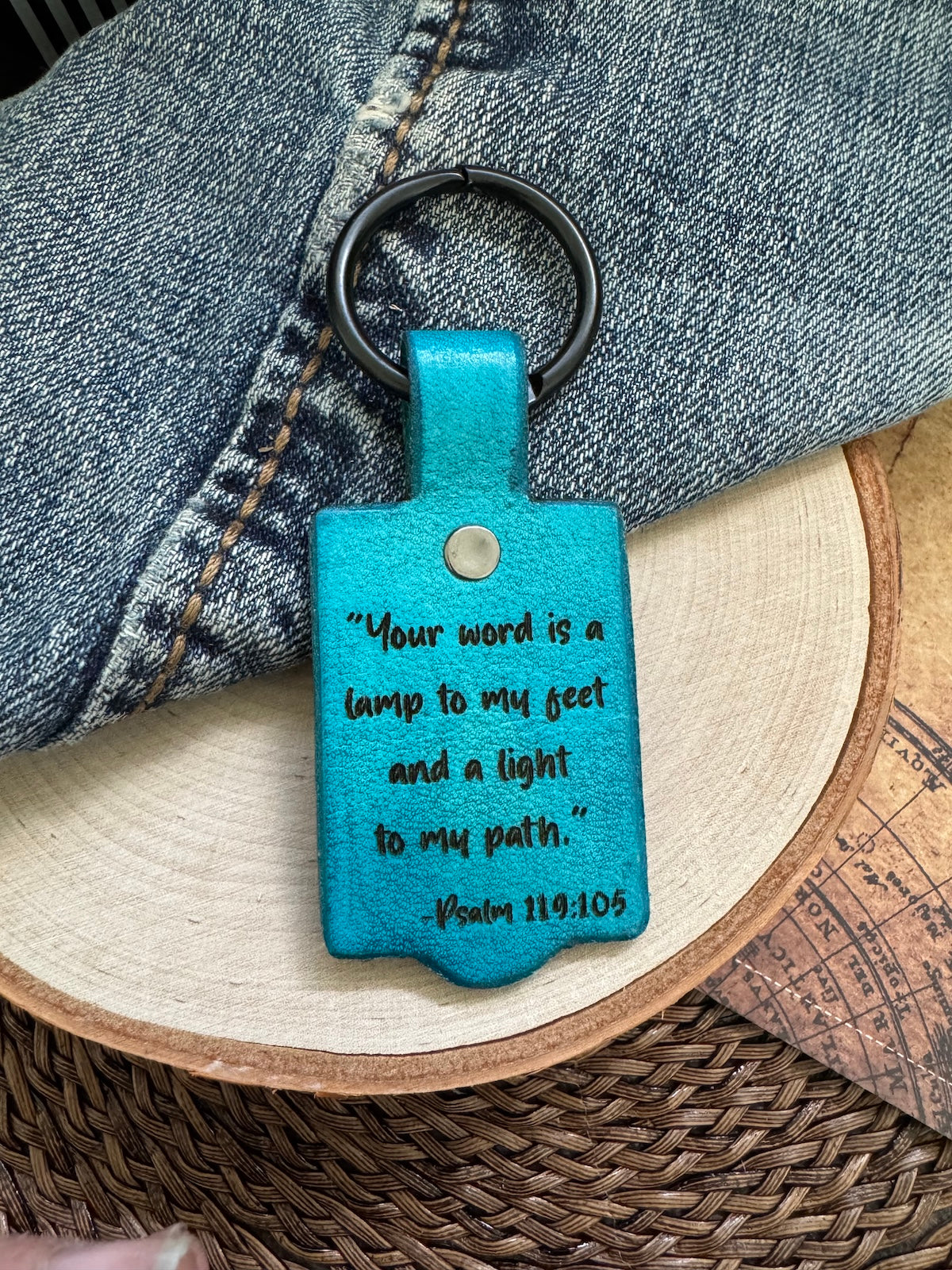 Psalm 119:105 Leather Keychain