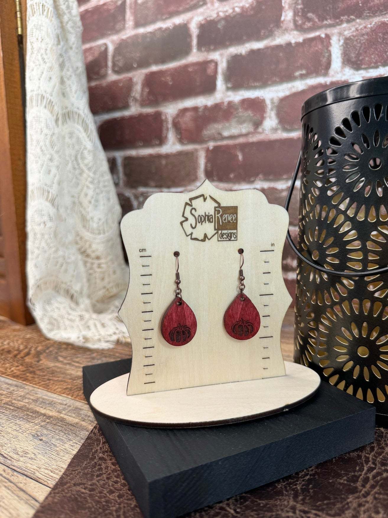 Pumpkin Teardrop Wooden Earrings