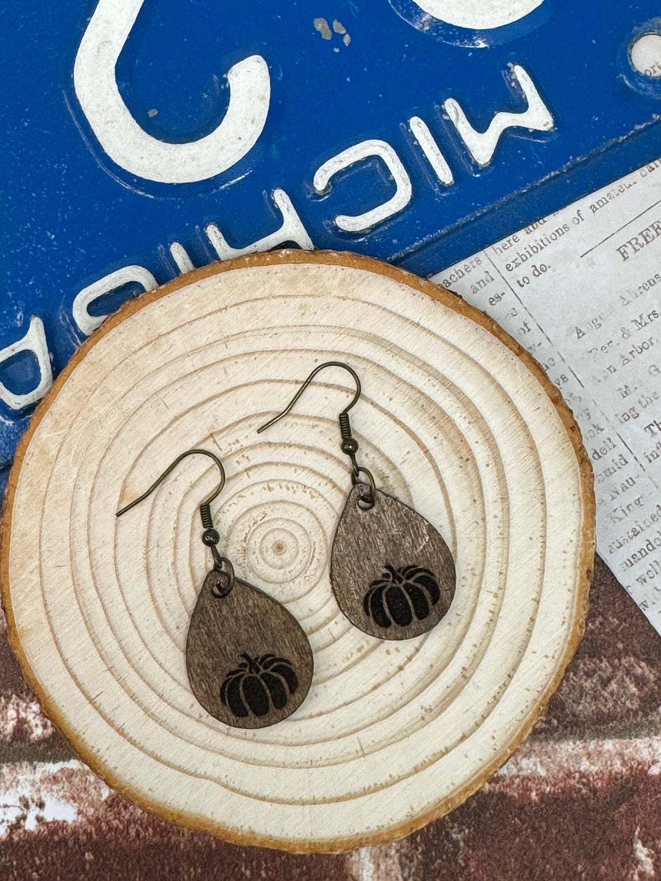 Pumpkin Teardrop Wooden Earrings