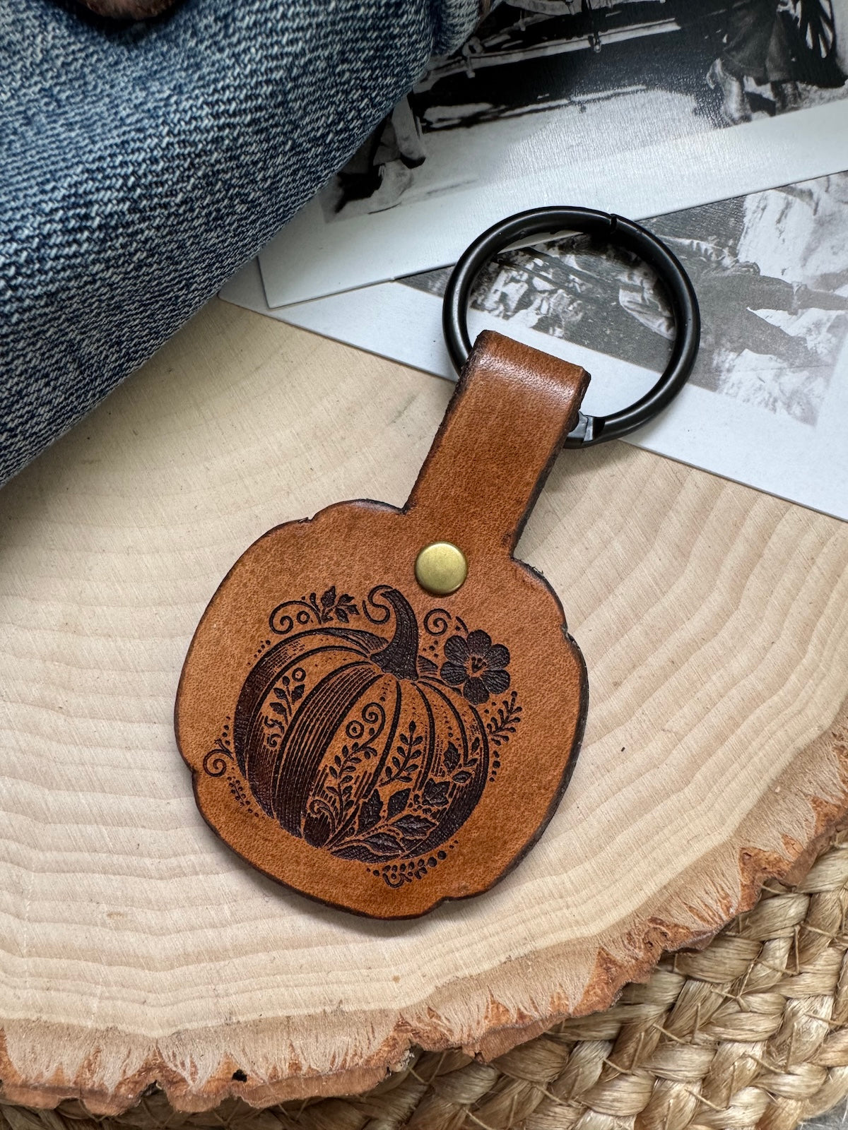 Pumpkin Leather Keychain