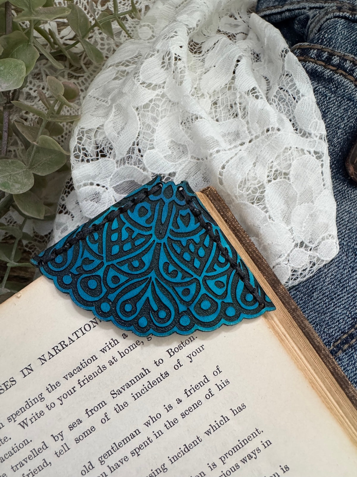 Radial Lace Leather Bookmark