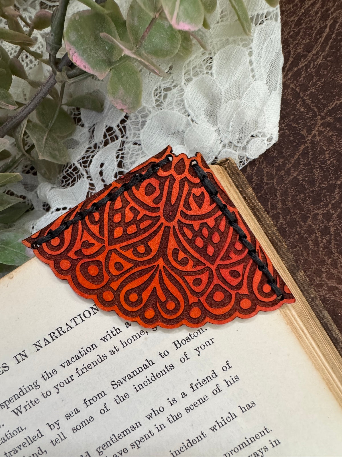 Radial Lace Leather Bookmark