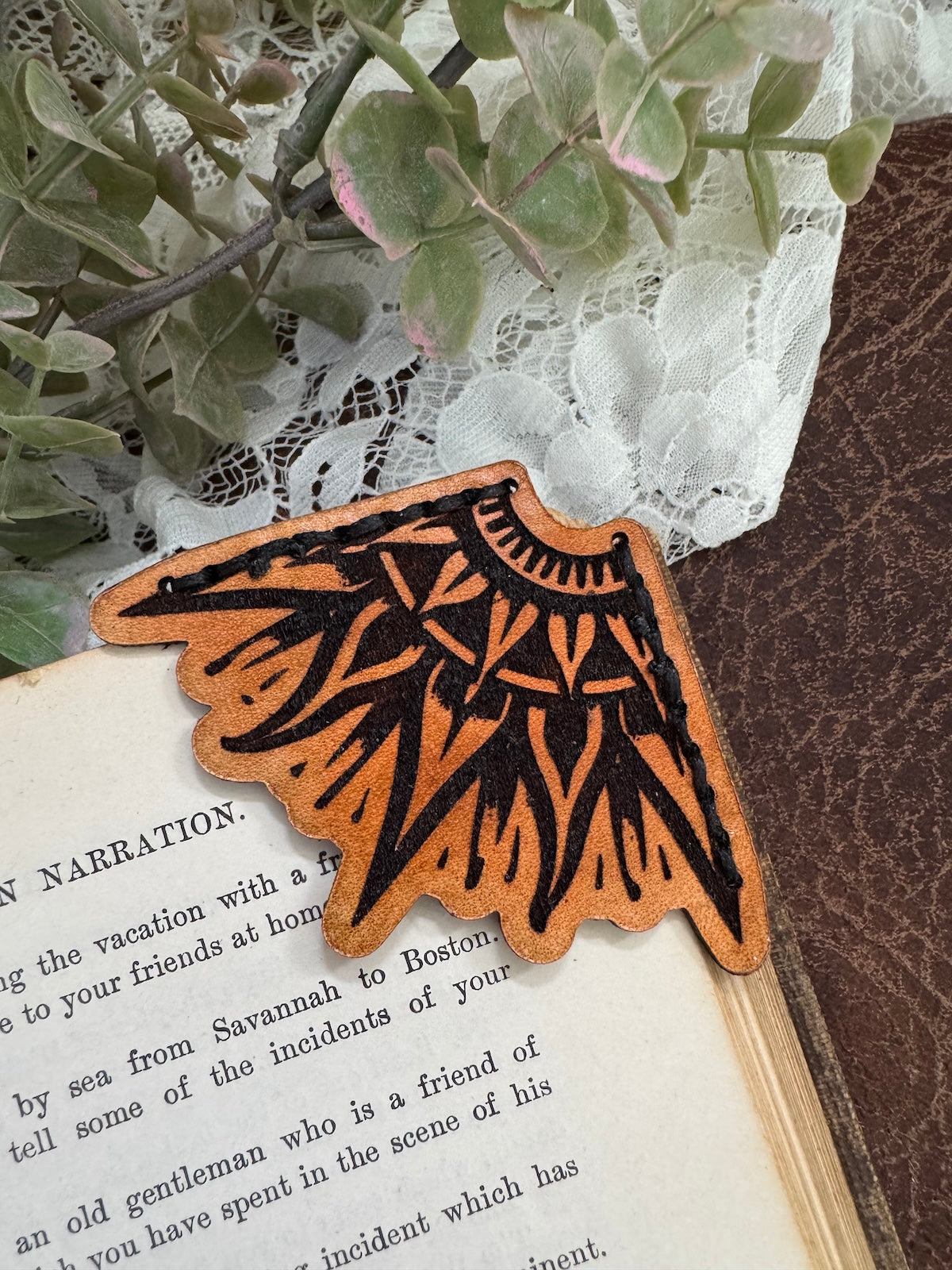 Radial Sun Design Leather Bookmark