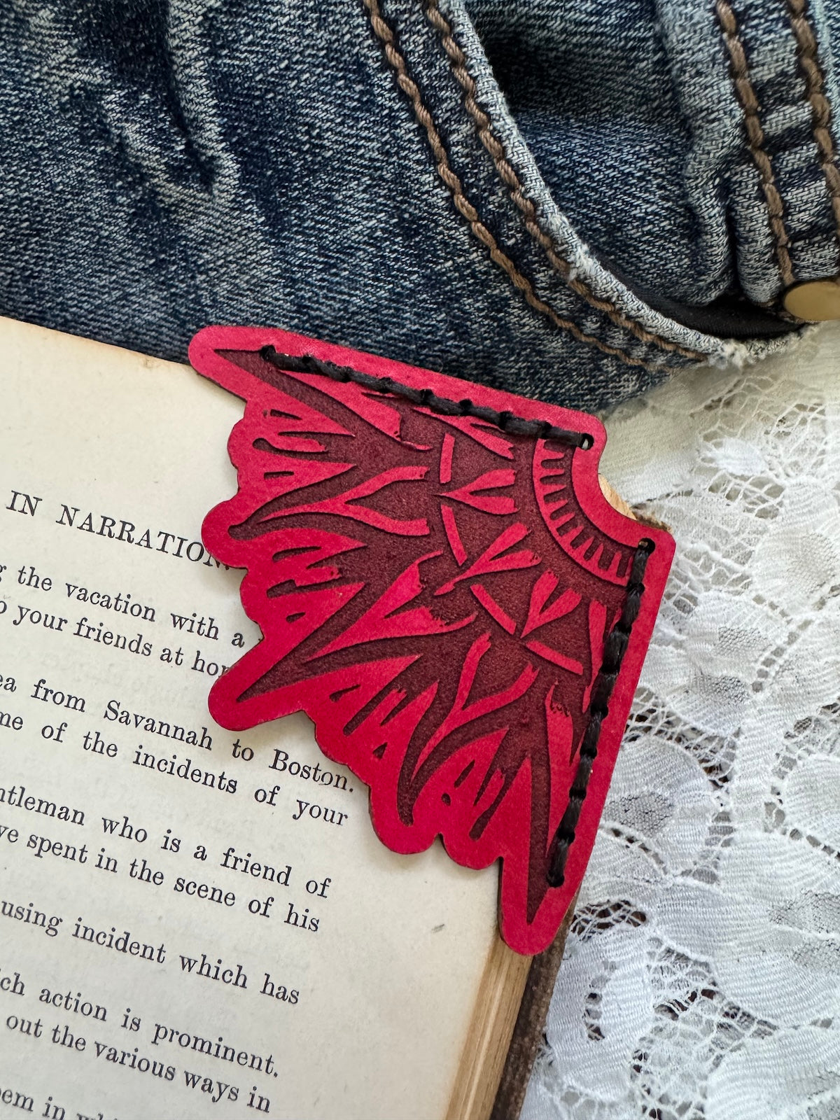 Radial Sun Design Leather Bookmark