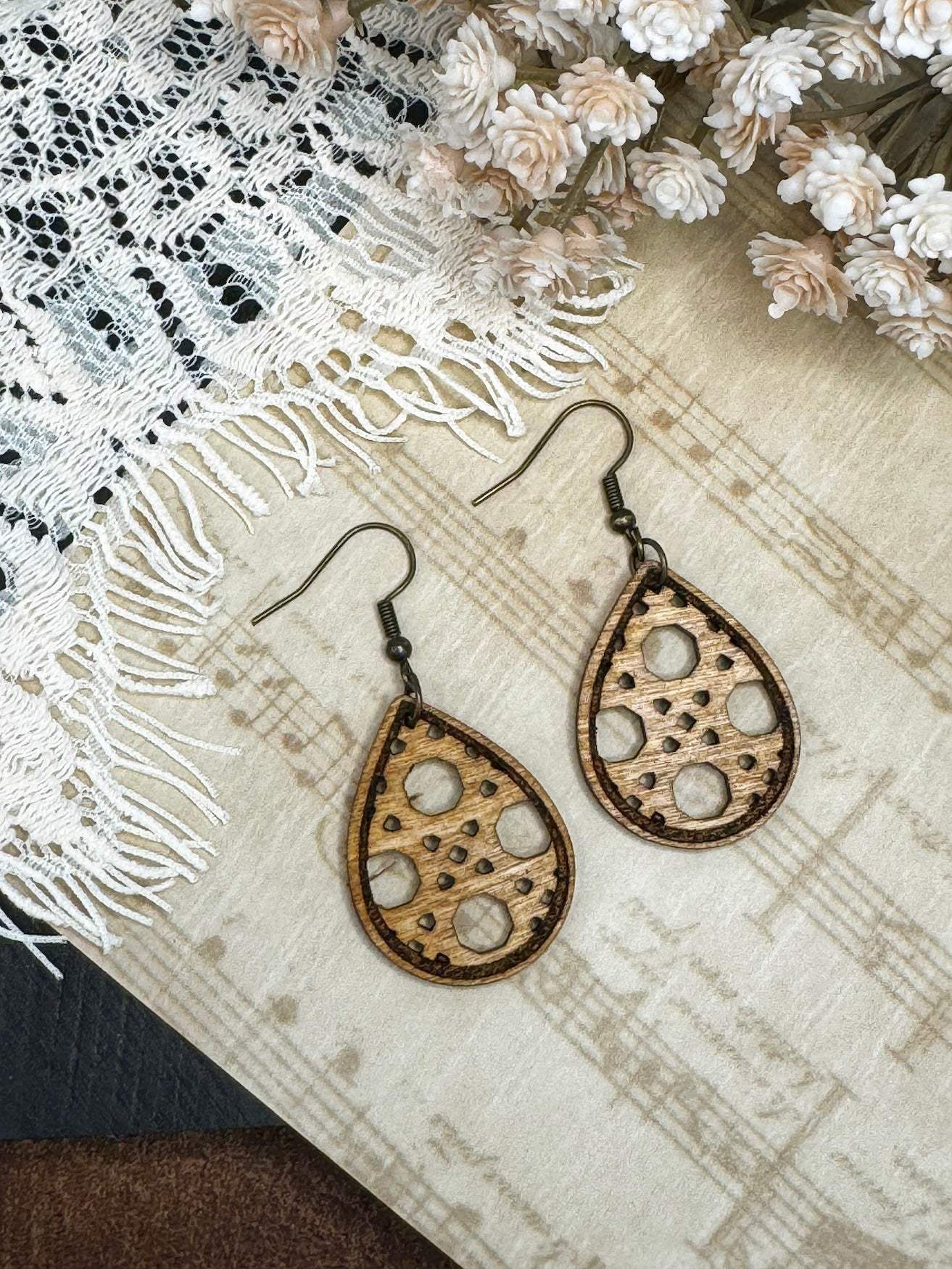 Rattan Teardrop Wooden Earrings